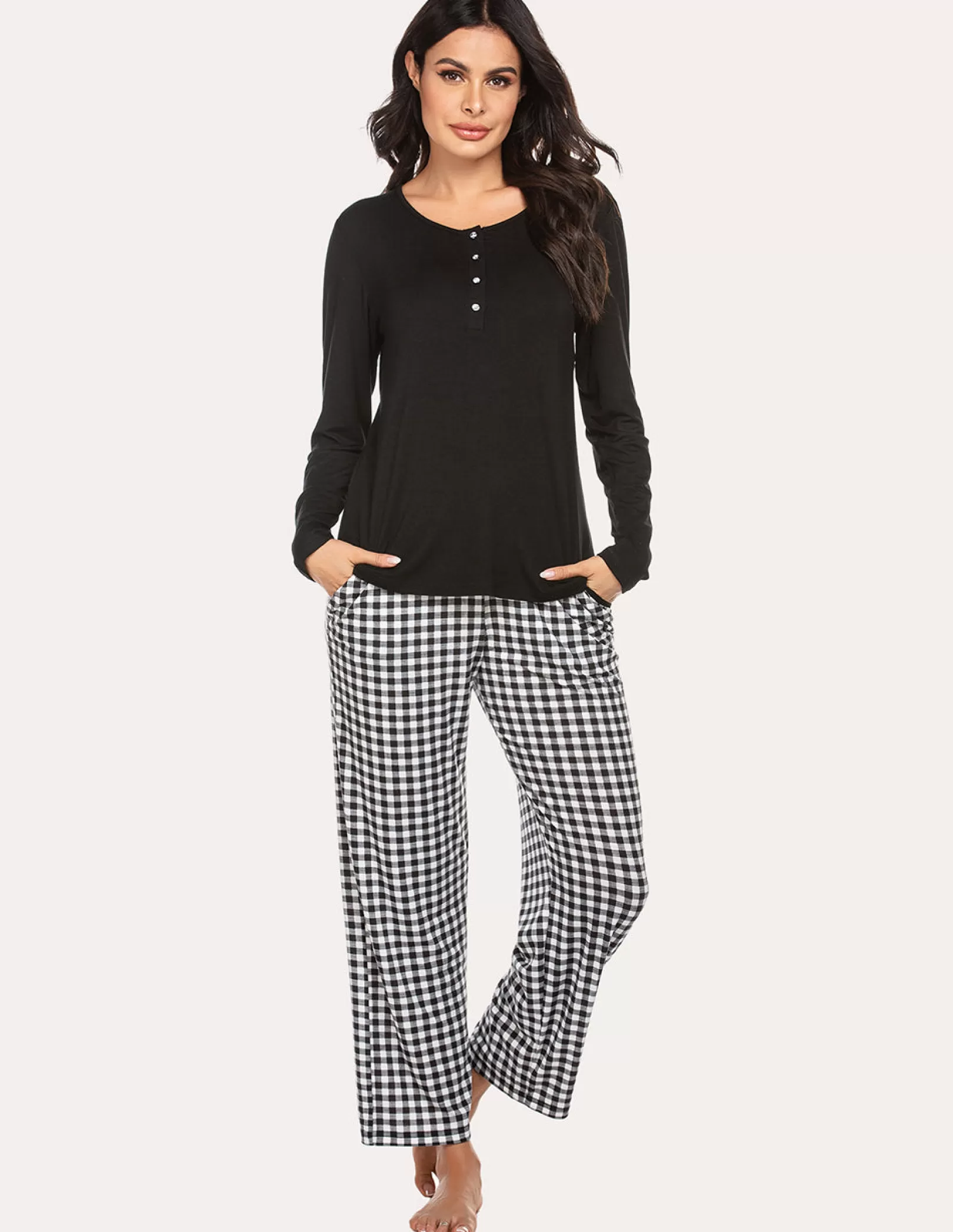 WOMEN Ekouaer 2 Piece Plaid Bottom Pajama Set