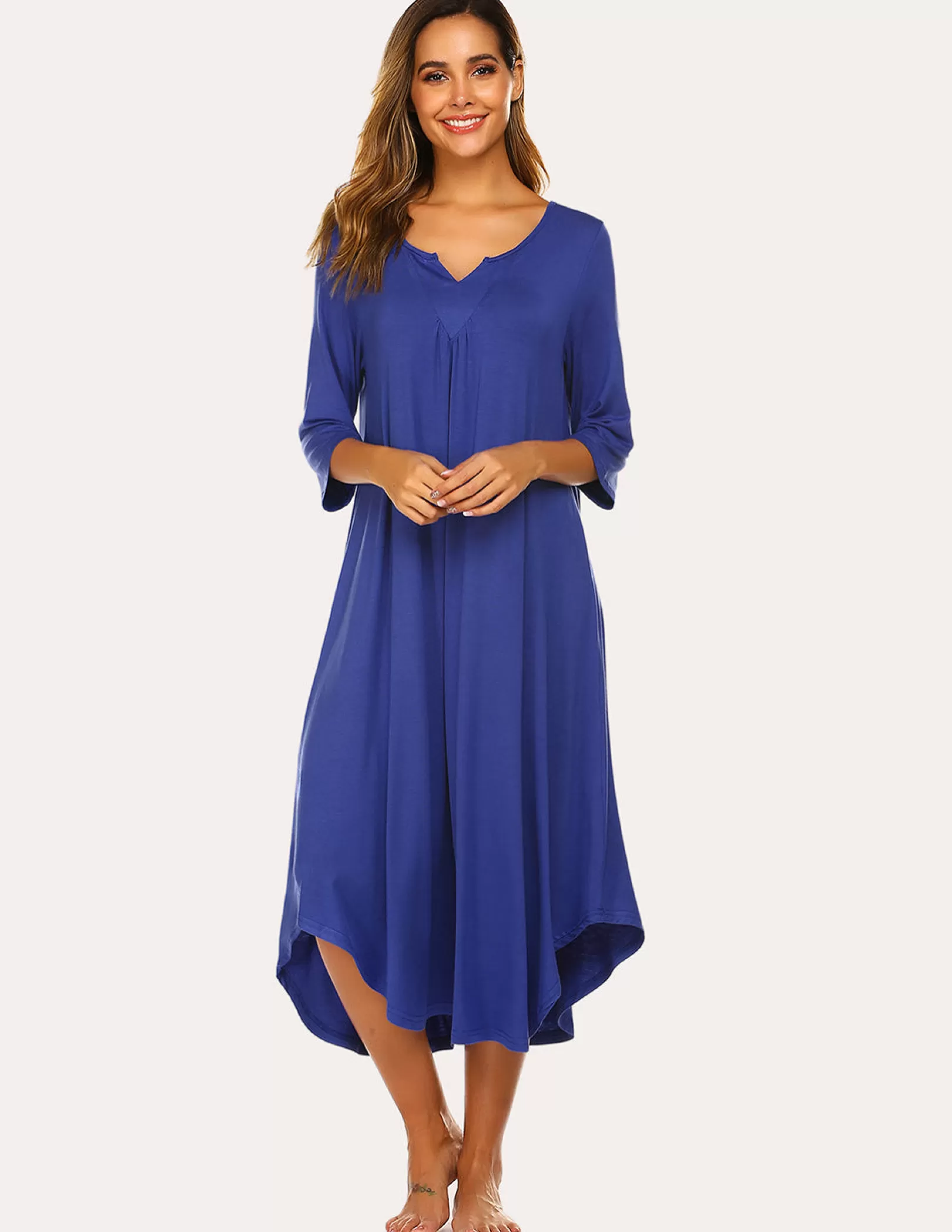 WOMEN Ekouaer 3/4 Sleeve Asymmetrical Hem Nightdress