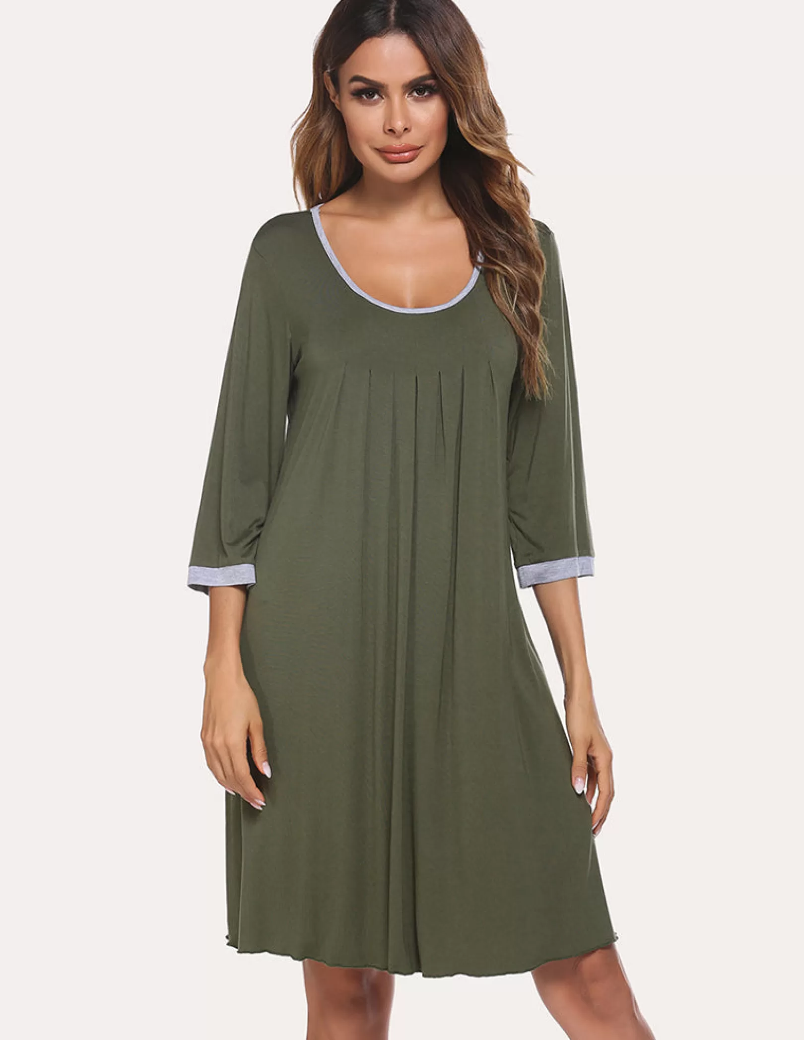 WOMEN Ekouaer 3/4 Sleeve Pleated Nightdress