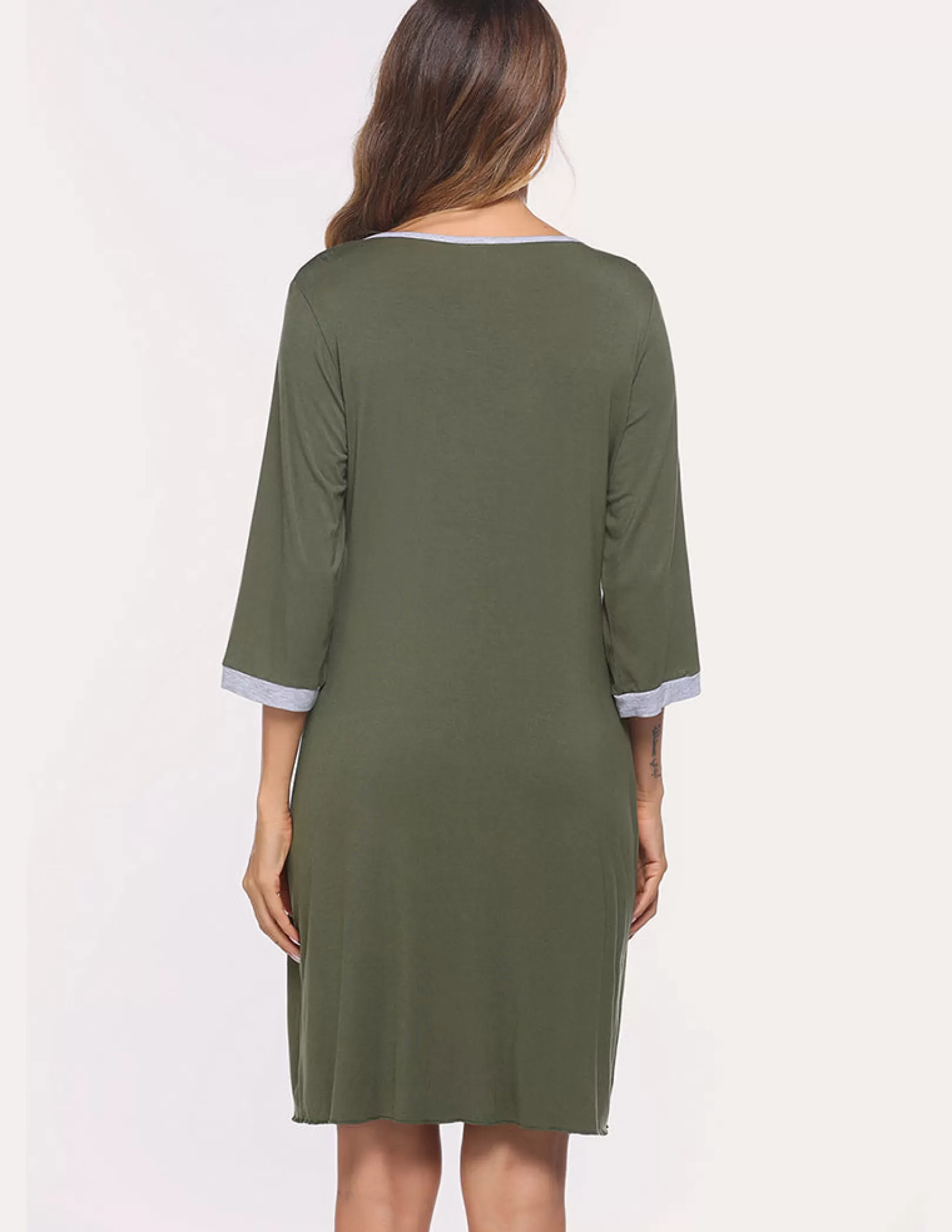 WOMEN Ekouaer 3/4 Sleeve Pleated Nightdress