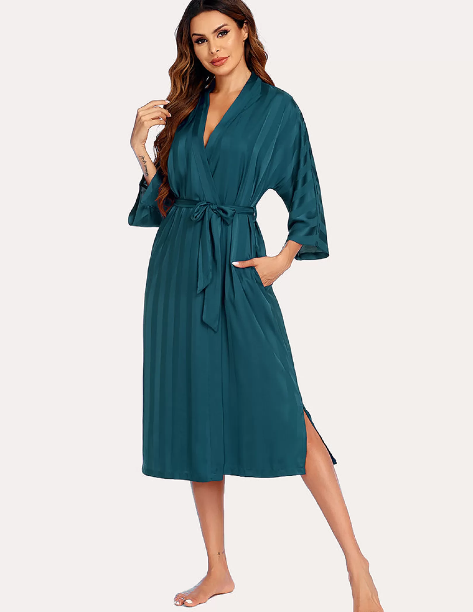 WOMEN Ekouaer 3/4 Sleeve Satin Robe Nightgown