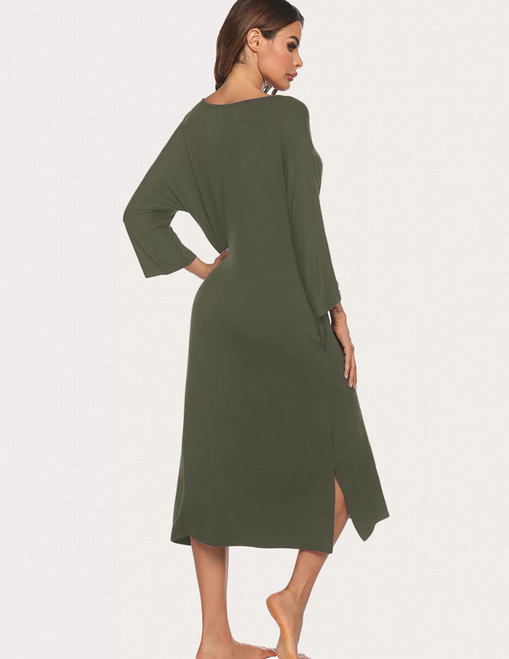 WOMEN Ekouaer 3/4 Sleeve Split Hem Sleep Dress