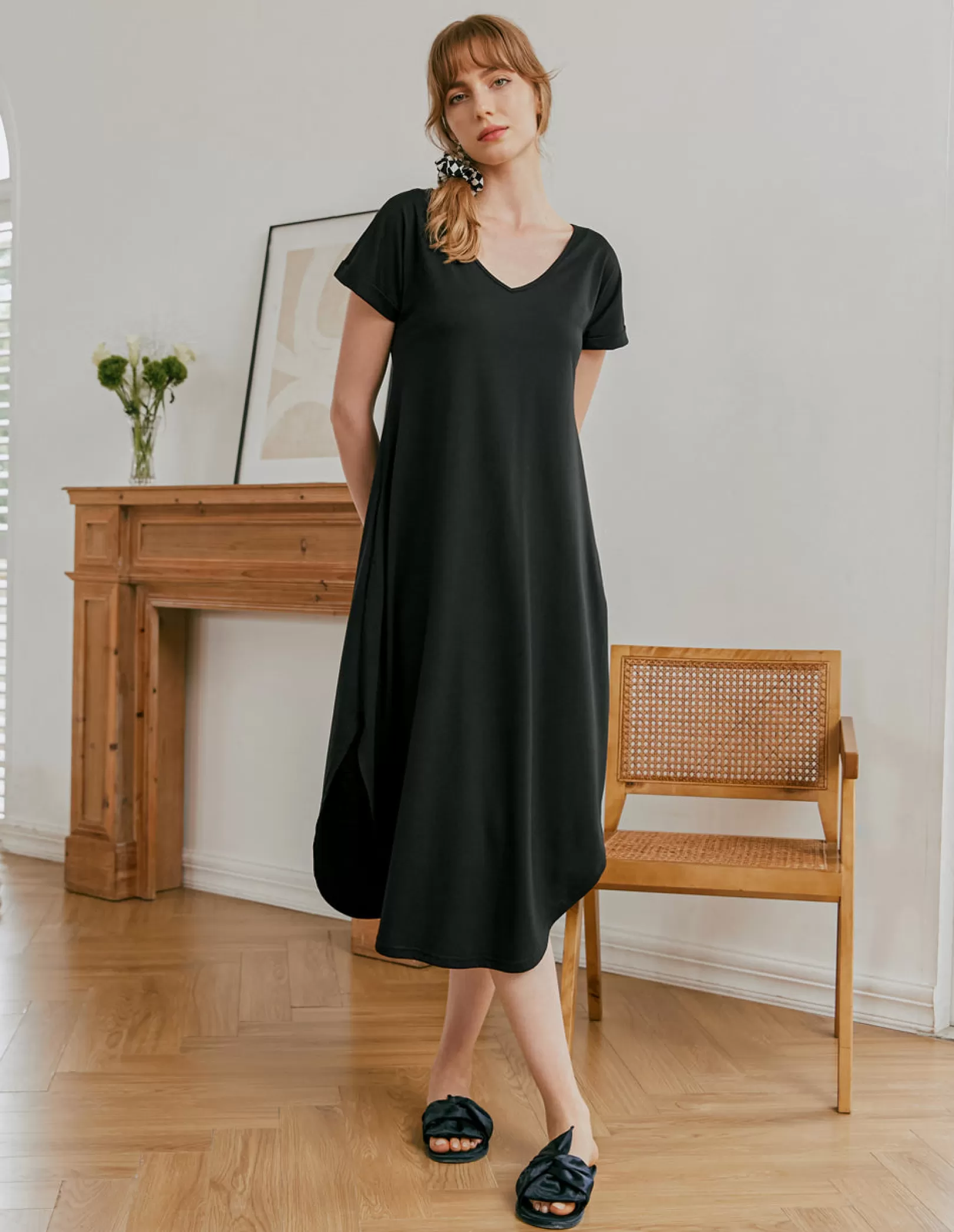 WOMEN Ekouaer A-Line Split Hem Sleepwear Dress