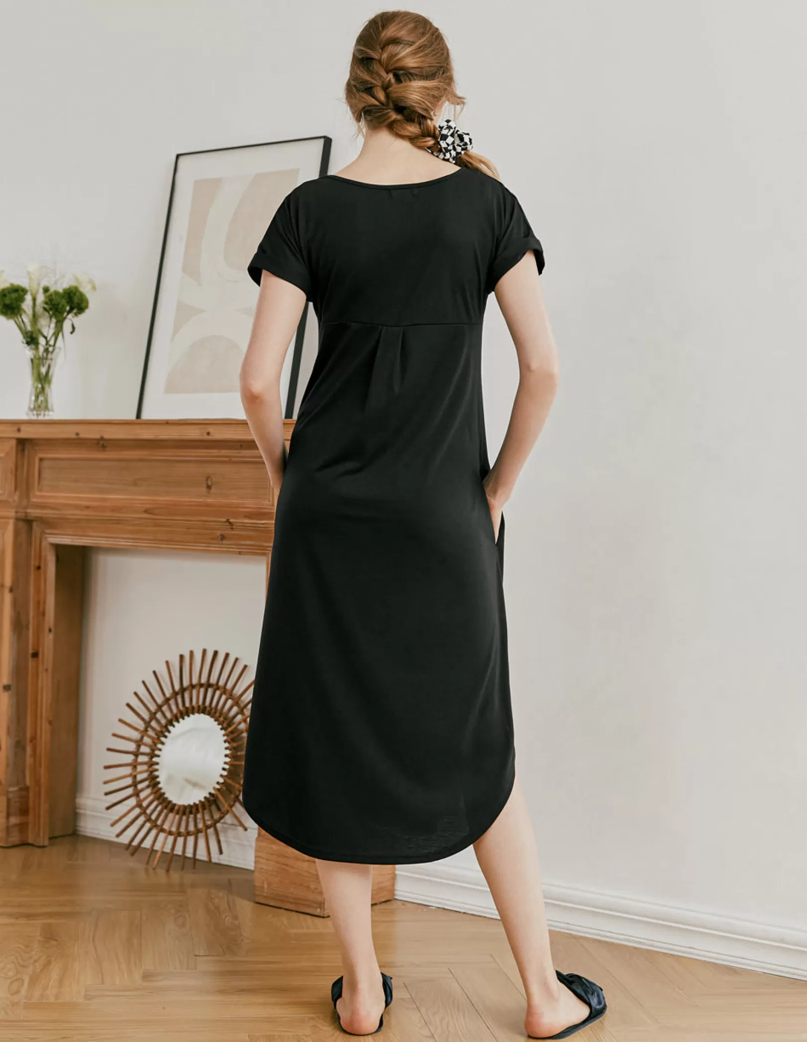 WOMEN Ekouaer A-Line Split Hem Sleepwear Dress