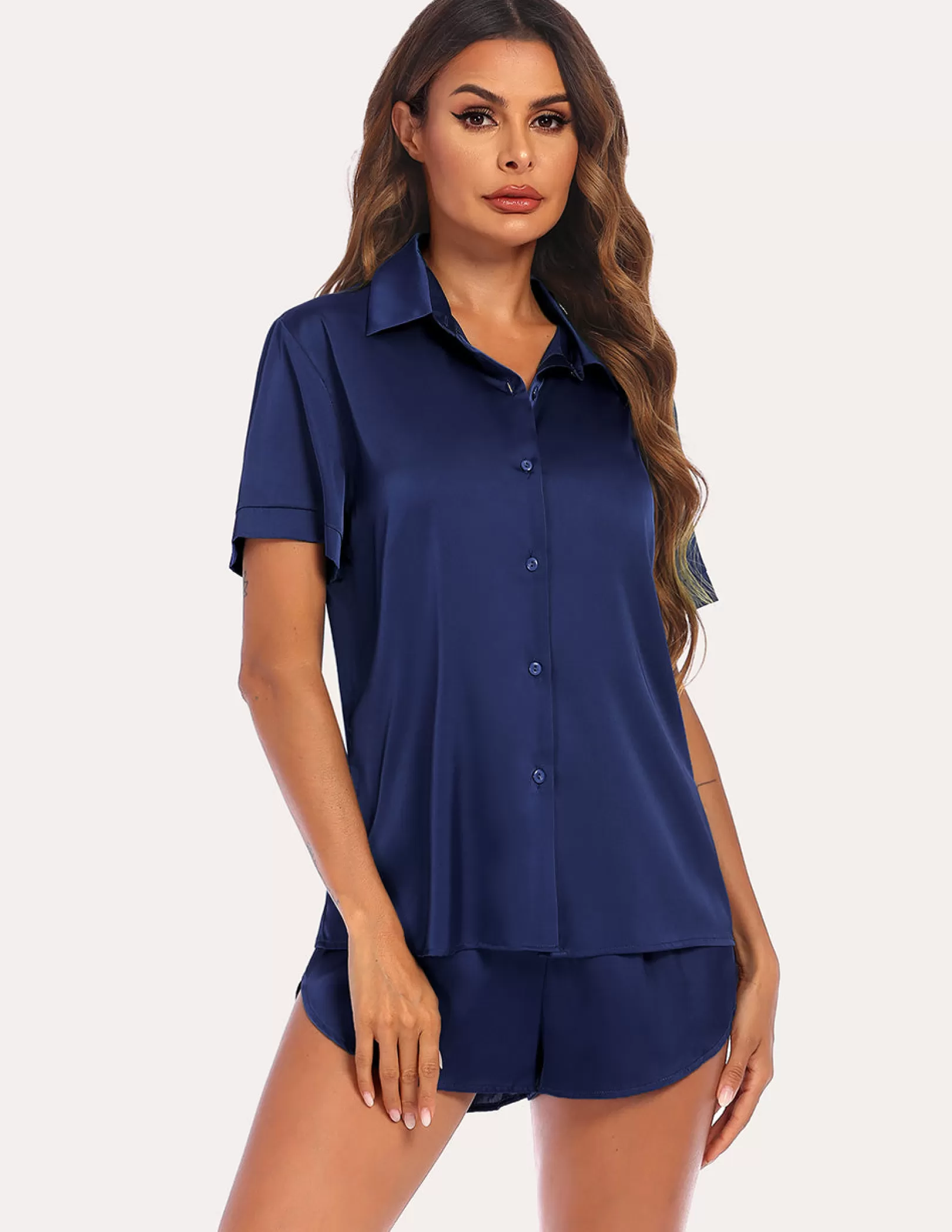 WOMEN Ekouaer Boyfriend Style Satin Nightshirt