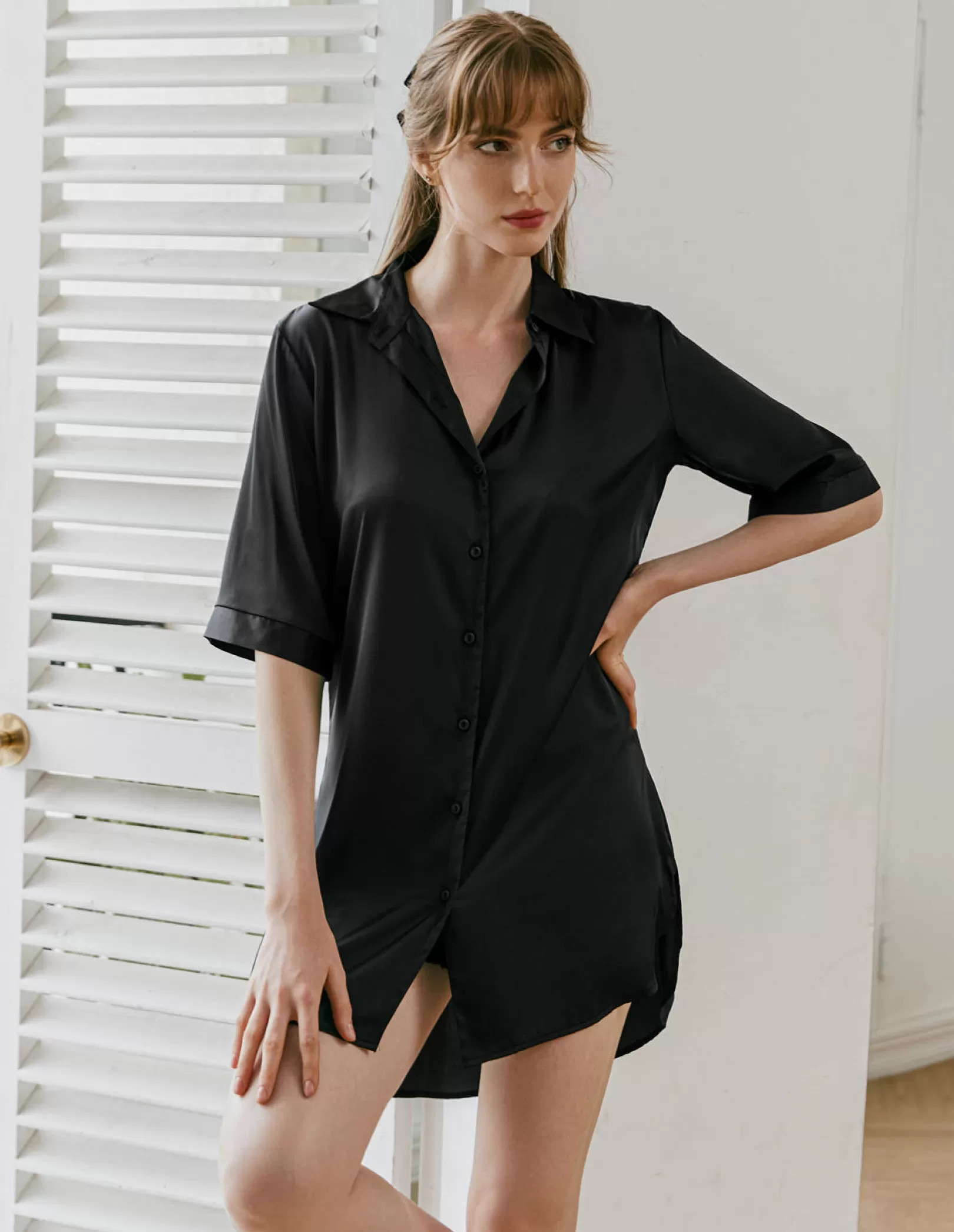 WOMEN Ekouaer Boyfriend Style Sexy Silk Nightgown