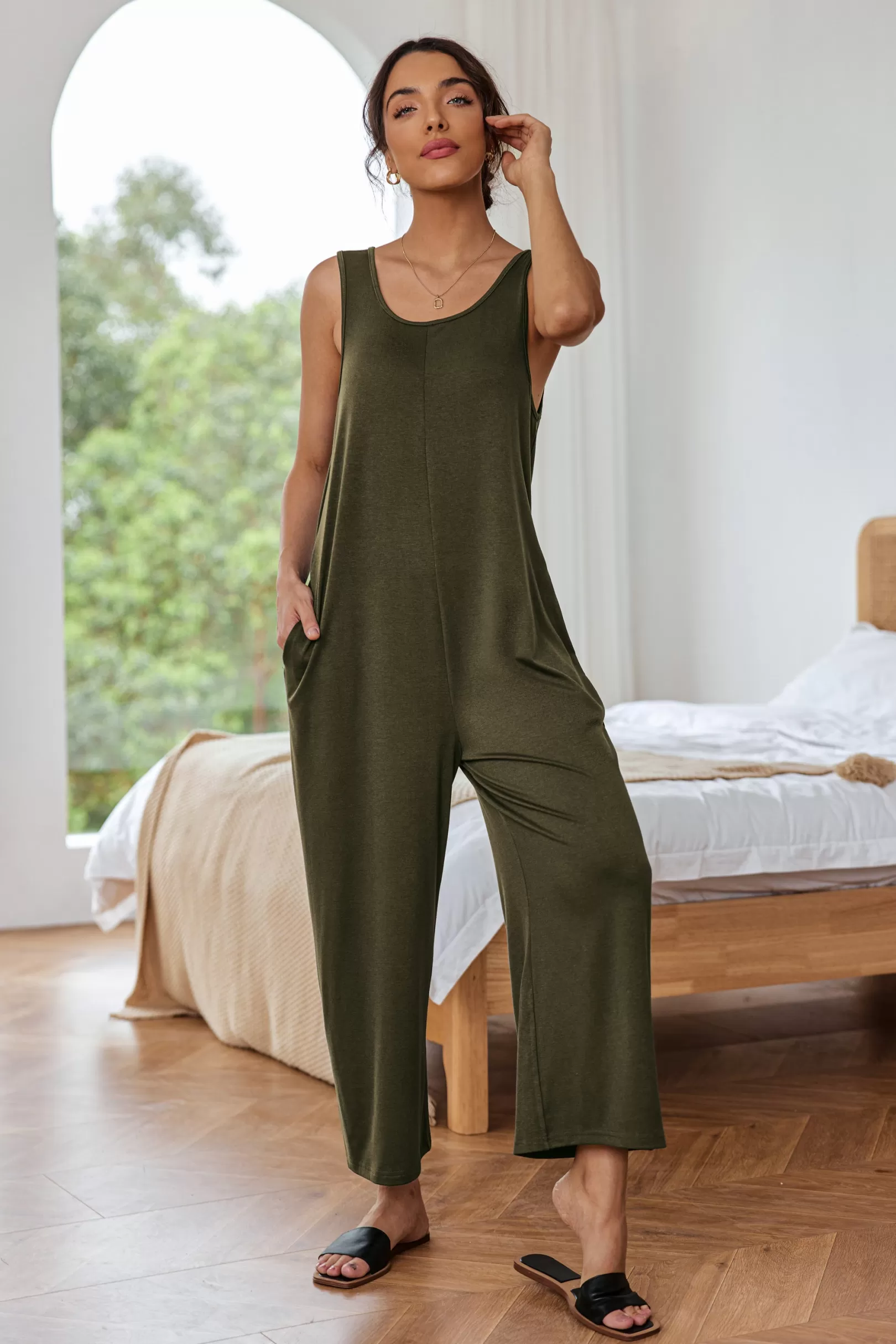 WOMEN Ekouaer Casual Sleeveless Loose Jumpsuits