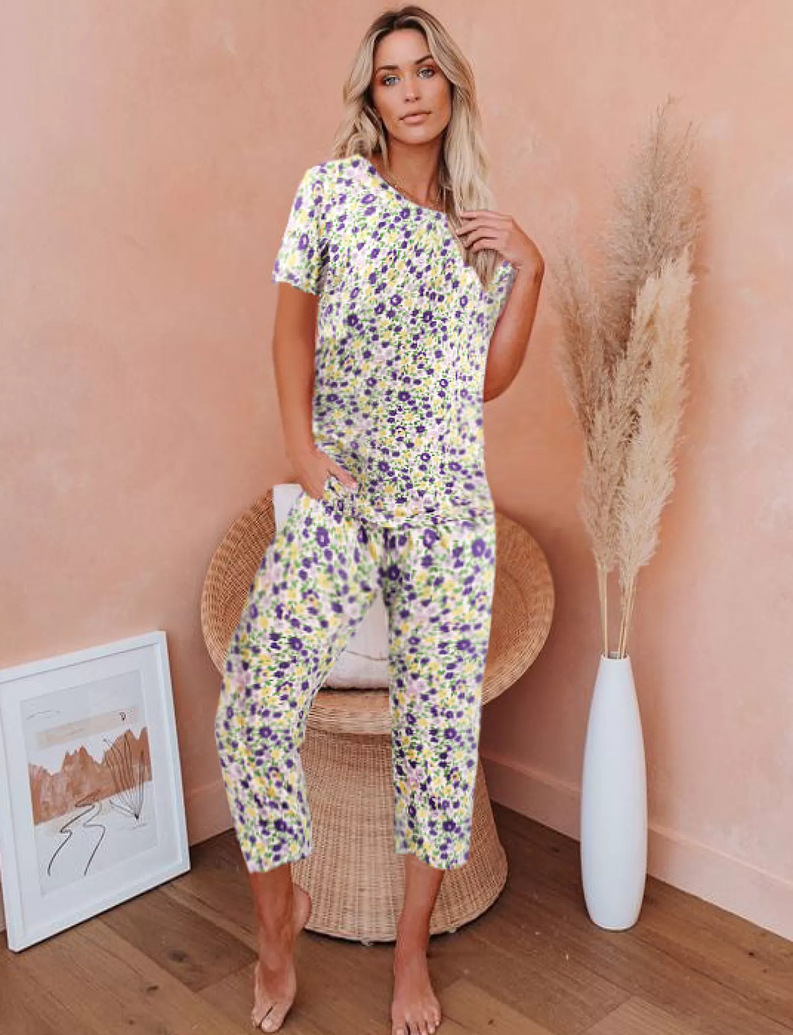 WOMEN Ekouaer Cute Print With Pockets Pajama Sets