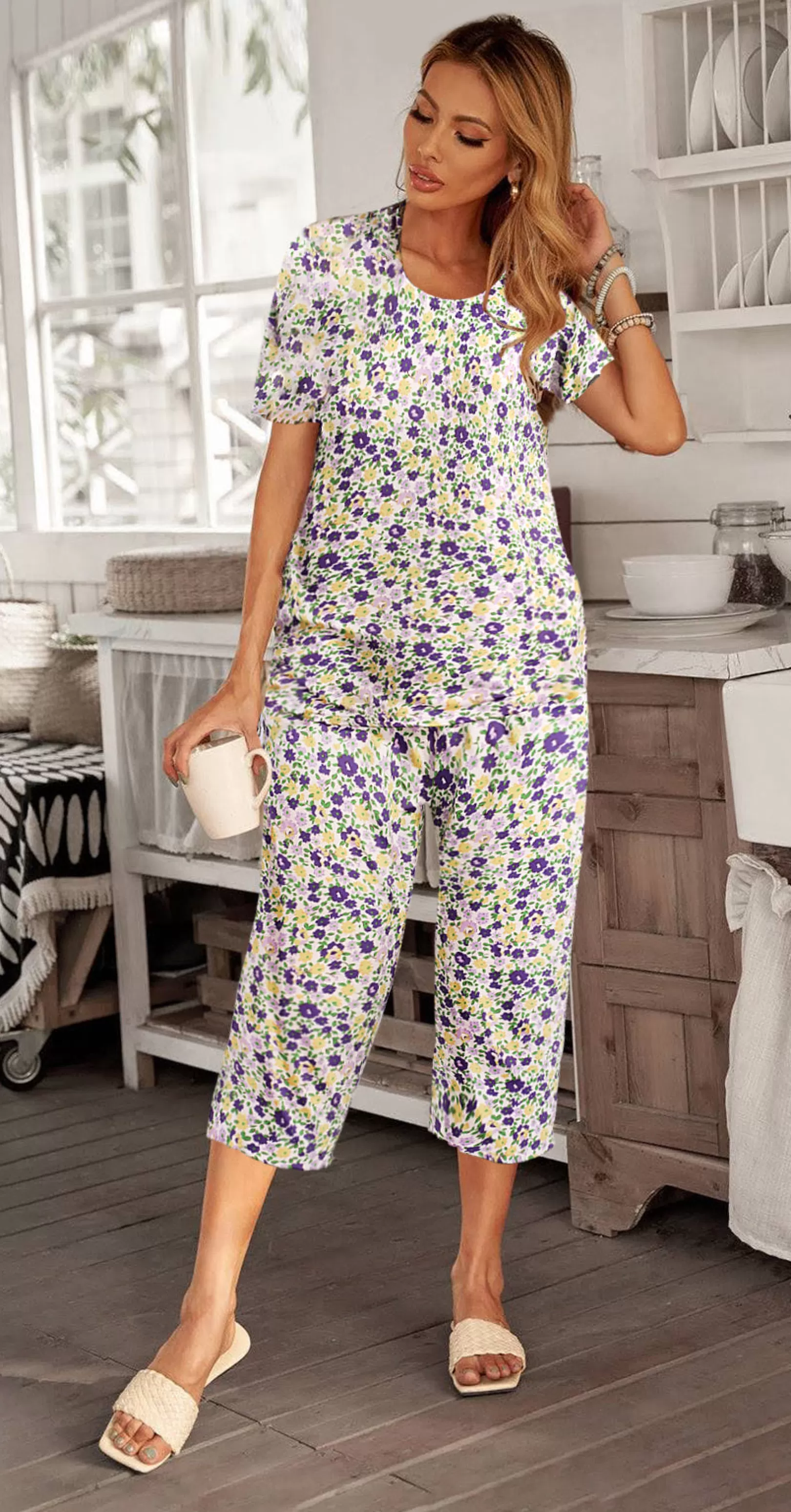 WOMEN Ekouaer Cute Print With Pockets Pajama Sets