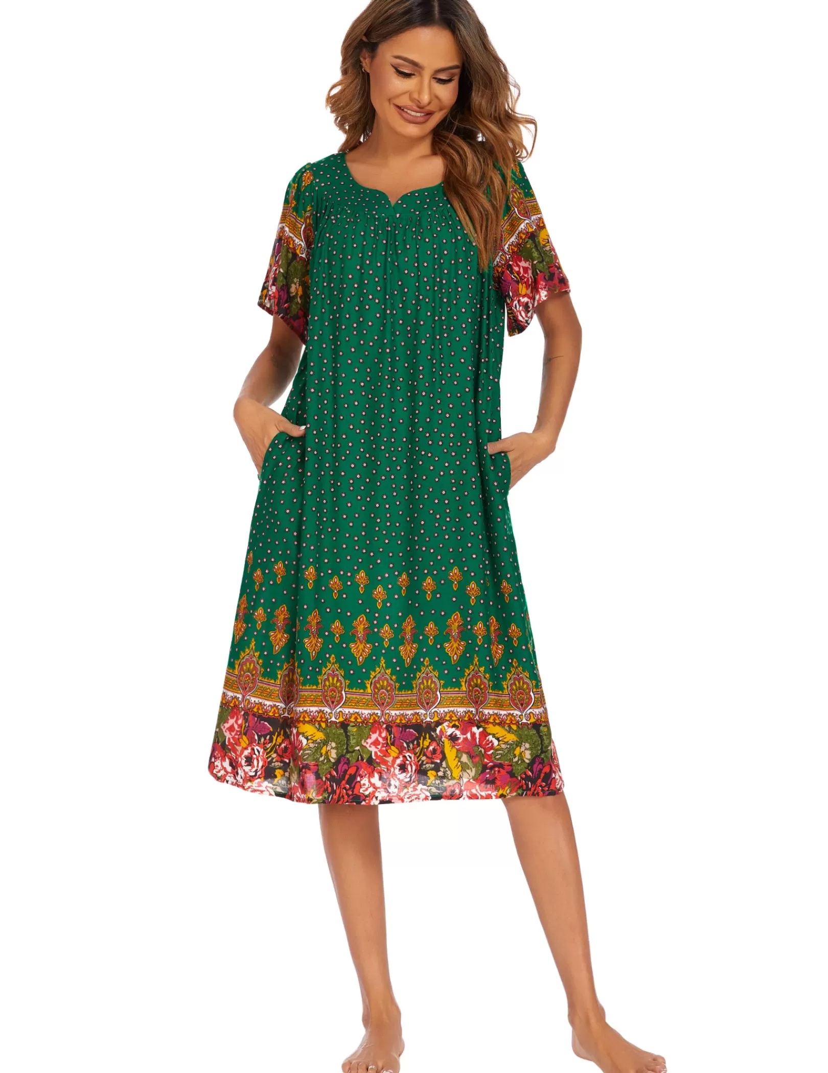 WOMEN Ekouaer Floral Print Nightgown With Pockets