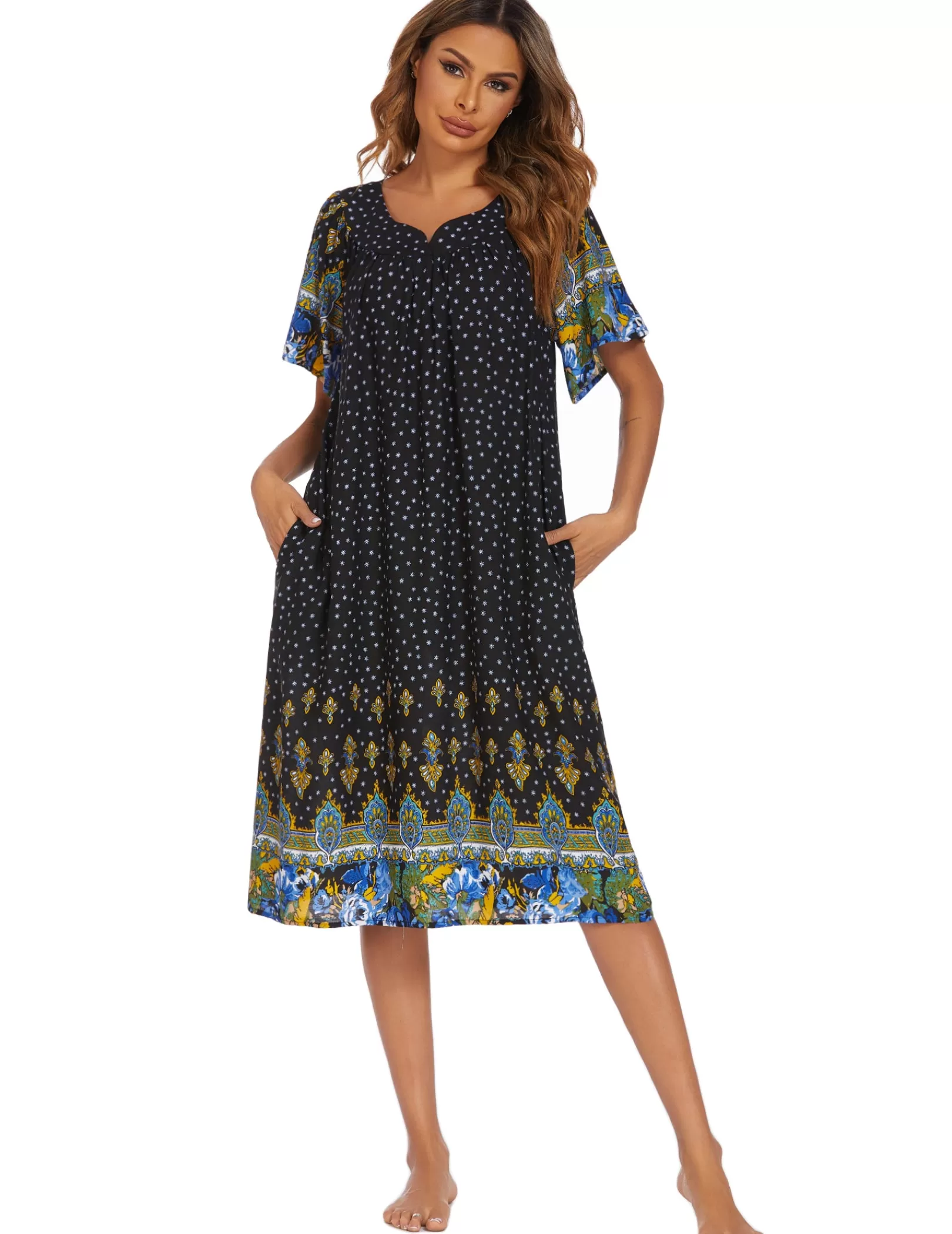 WOMEN Ekouaer Floral Print Nightgown With Pockets