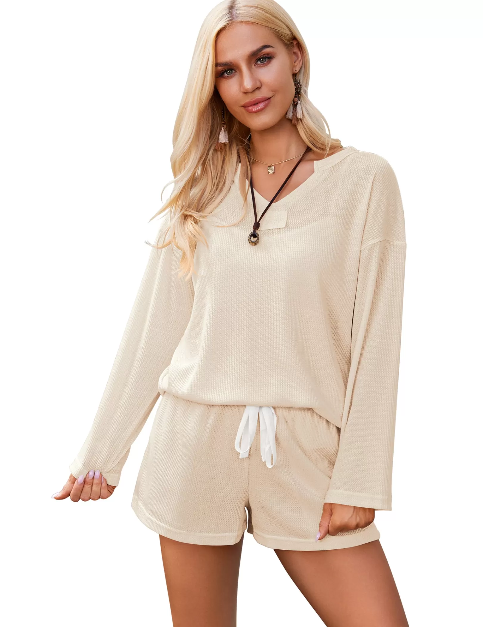 WOMEN Ekouaer Knit Soft Long Sleeve Pajama Set