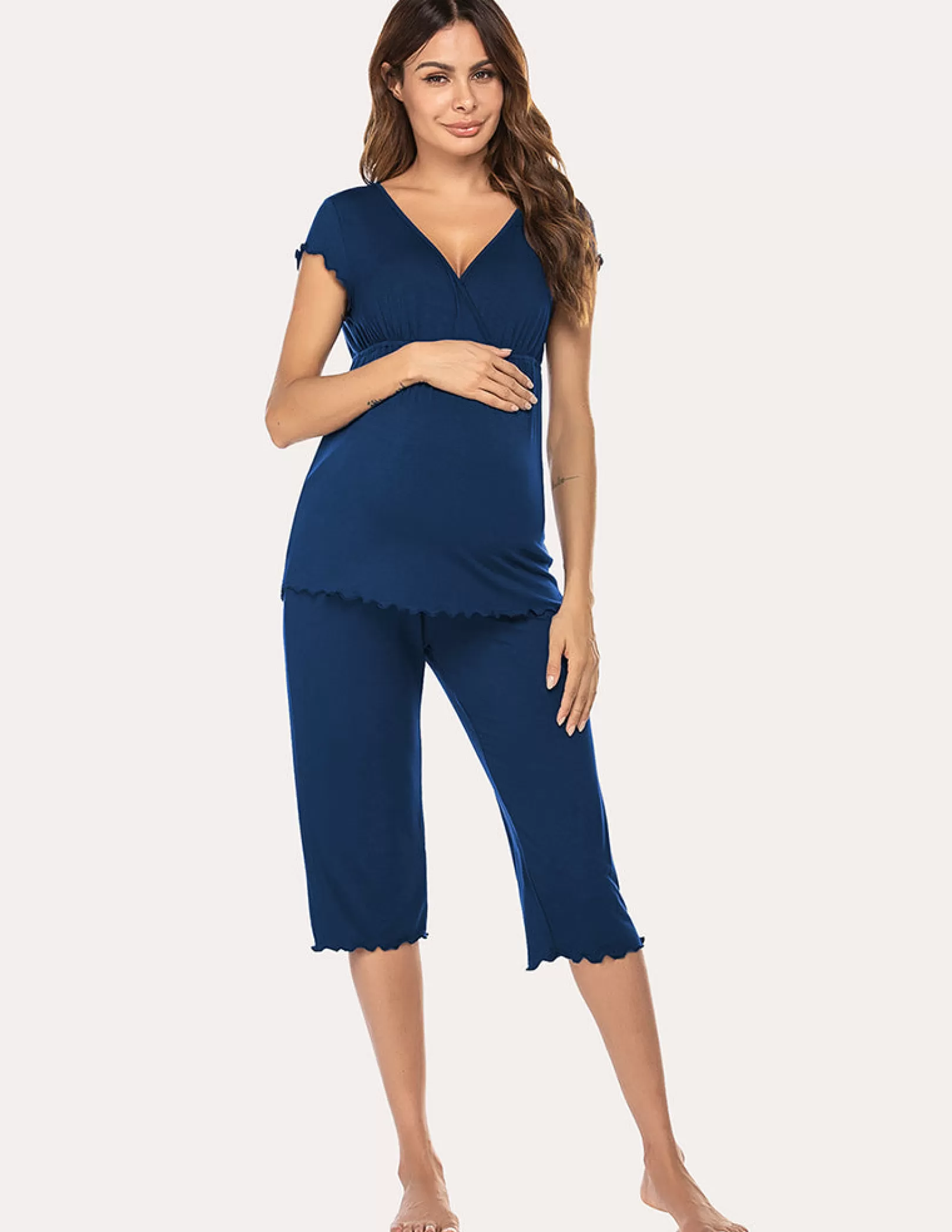 WOMEN Ekouaer Layered Maternity Nursing Pajama Capri Set