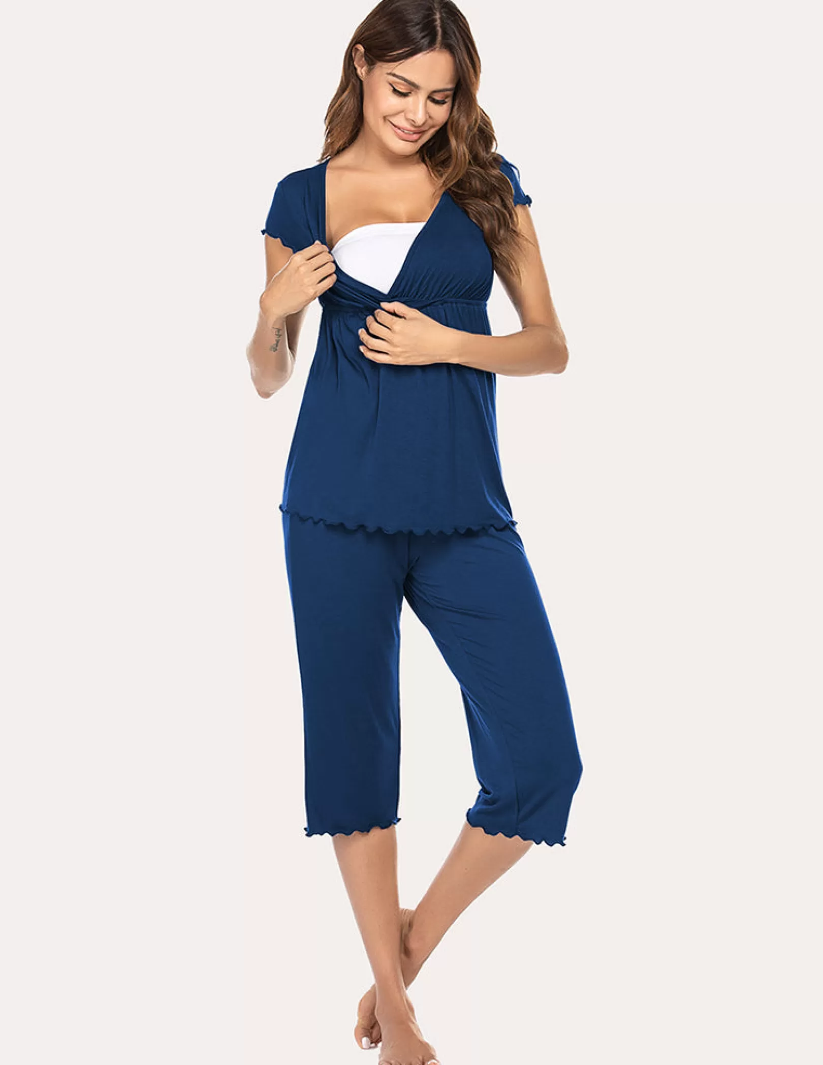 WOMEN Ekouaer Layered Maternity Nursing Pajama Capri Set