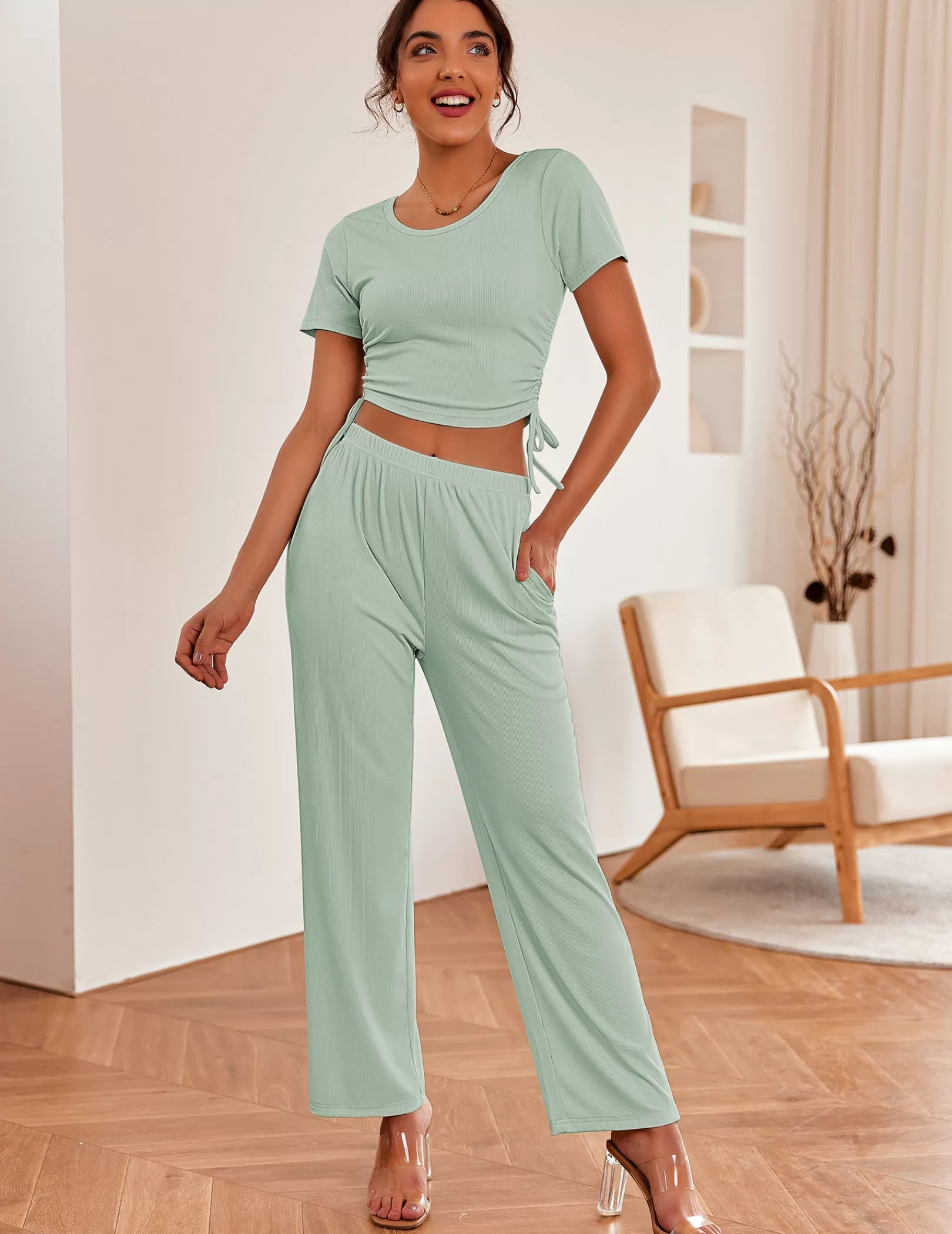 WOMEN Ekouaer Lounge Short Sleeve Sweatsuits Set