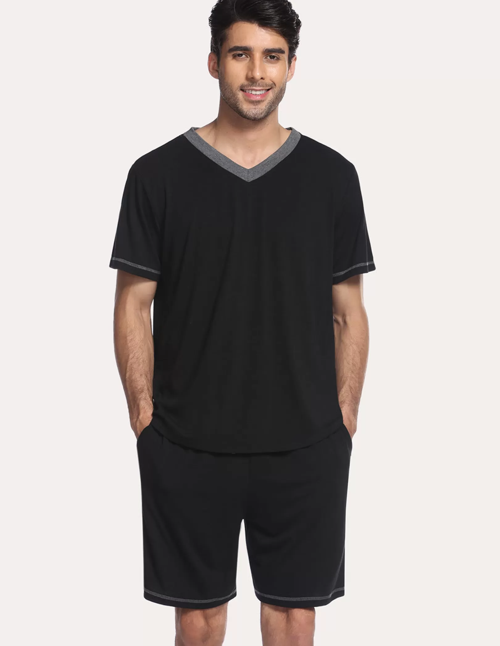 Men Ekouaer Men Pajamas T-Shirt Shorts Set