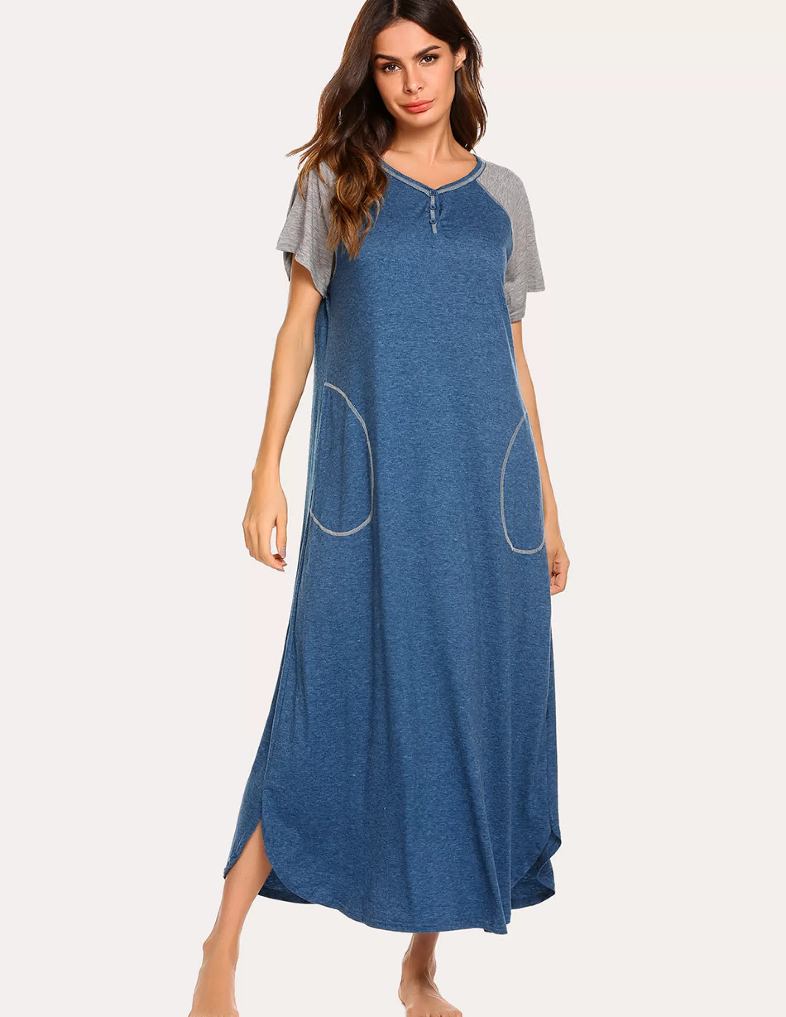 WOMEN Ekouaer Patchwork Full Length Sleep Dress