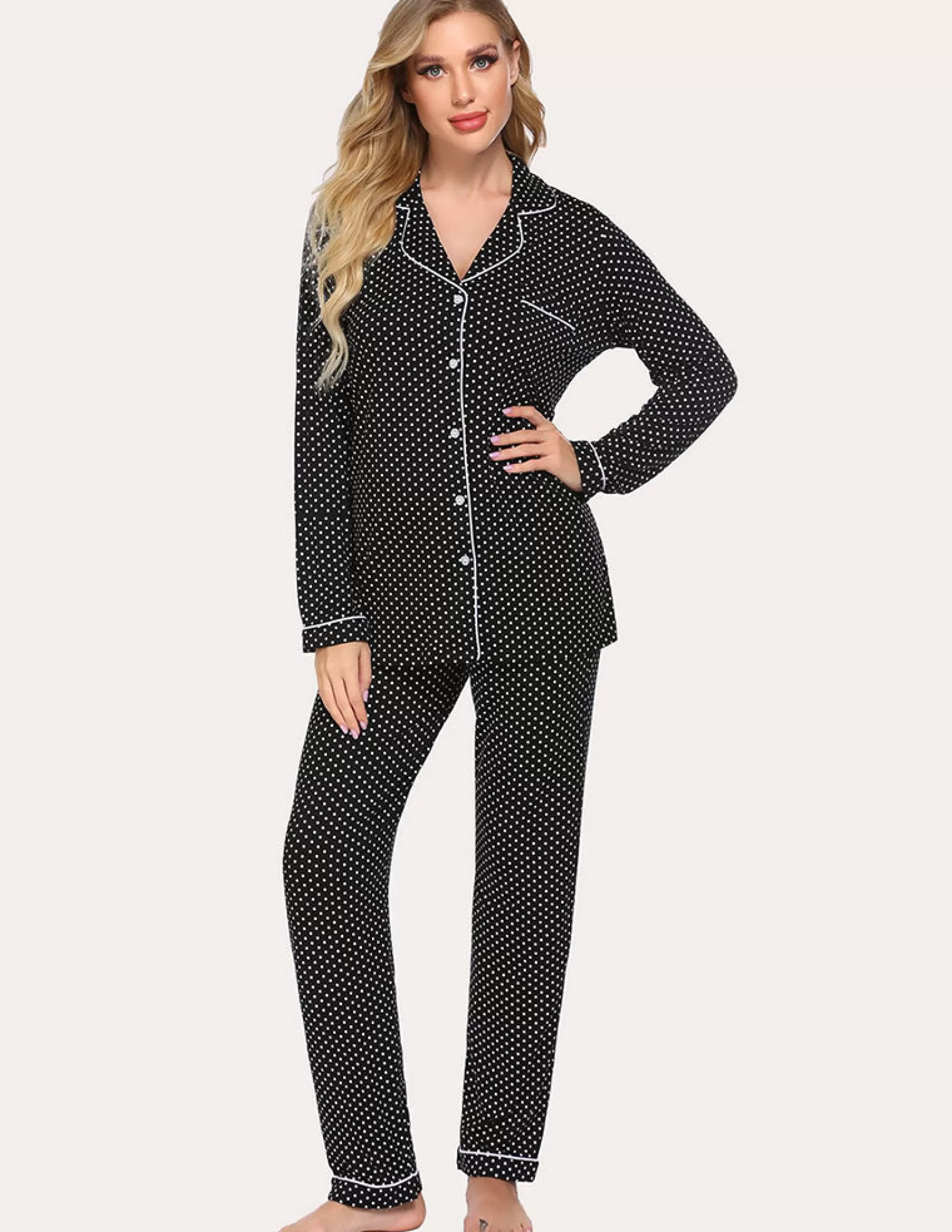 WOMEN Ekouaer Plaid Dot Top And Pants Pajama Set