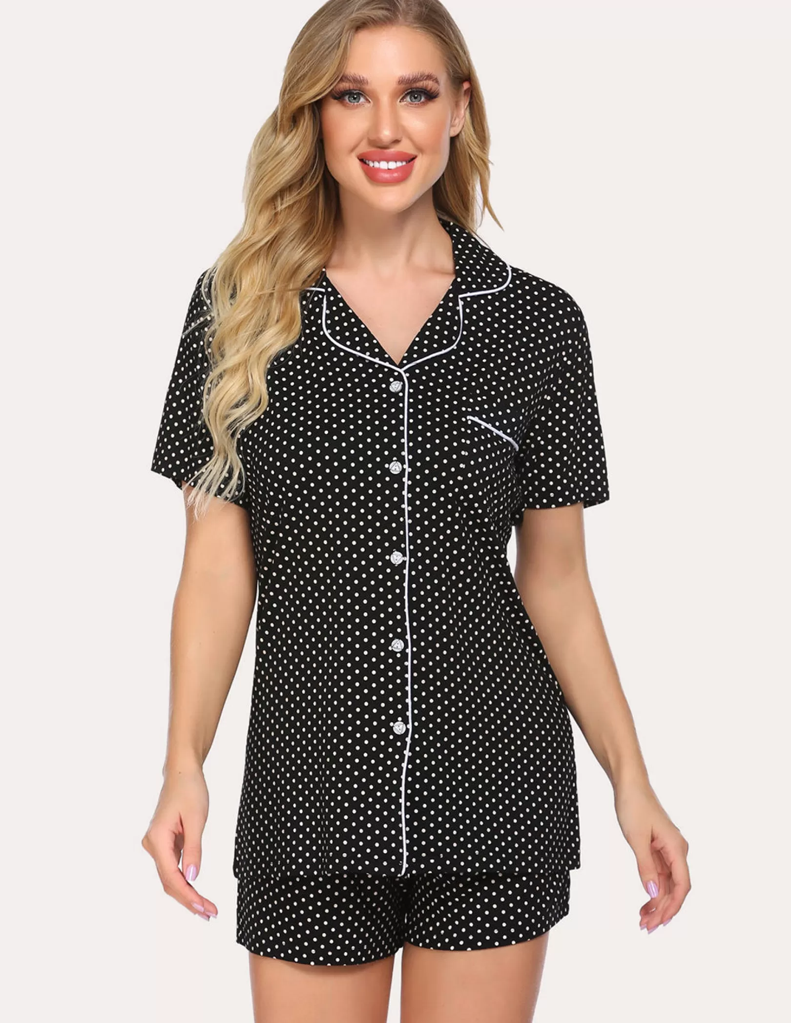 WOMEN Ekouaer Polka Dot Plaid Pajama Set