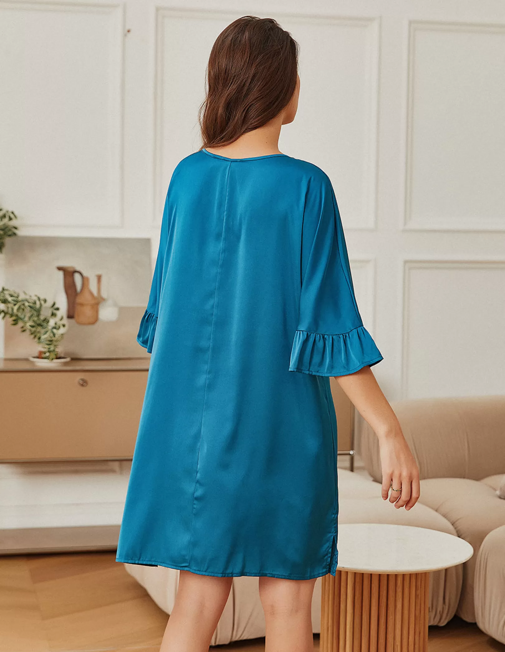 WOMEN Ekouaer Ruffle Sleeve Pajama Dress