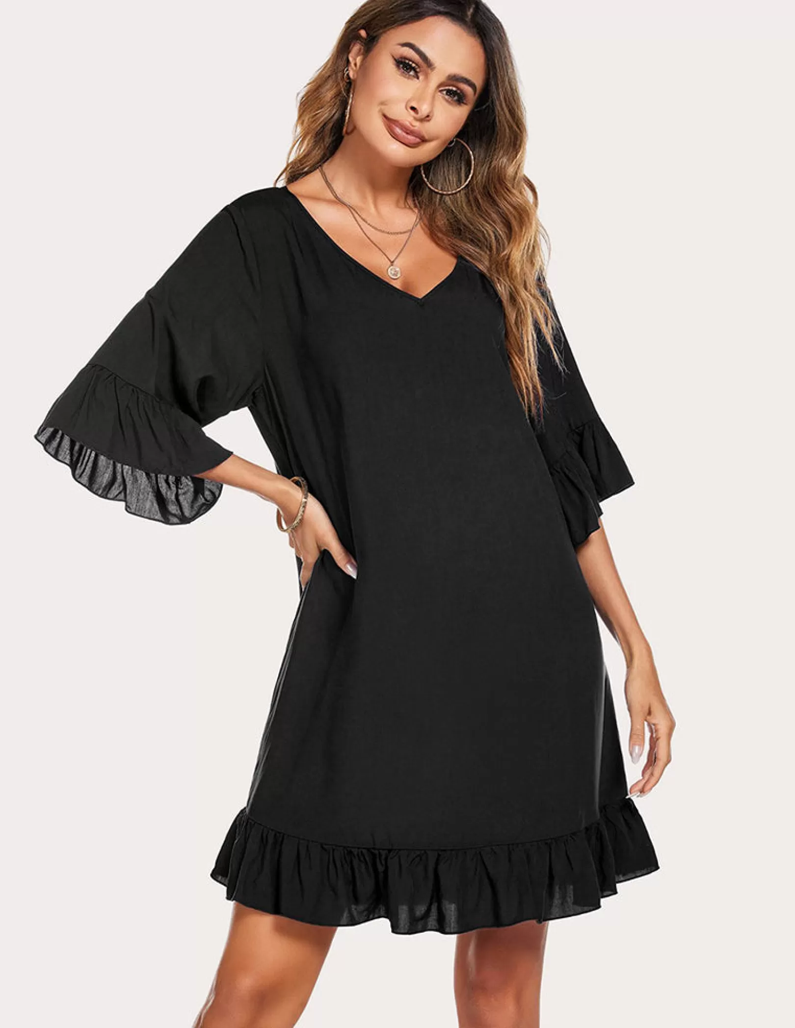 WOMEN Ekouaer Ruffled Hem Sleep Dress