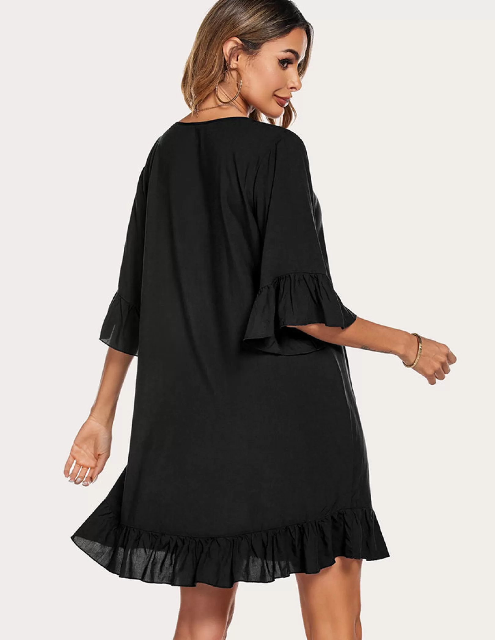 WOMEN Ekouaer Ruffled Hem Sleep Dress