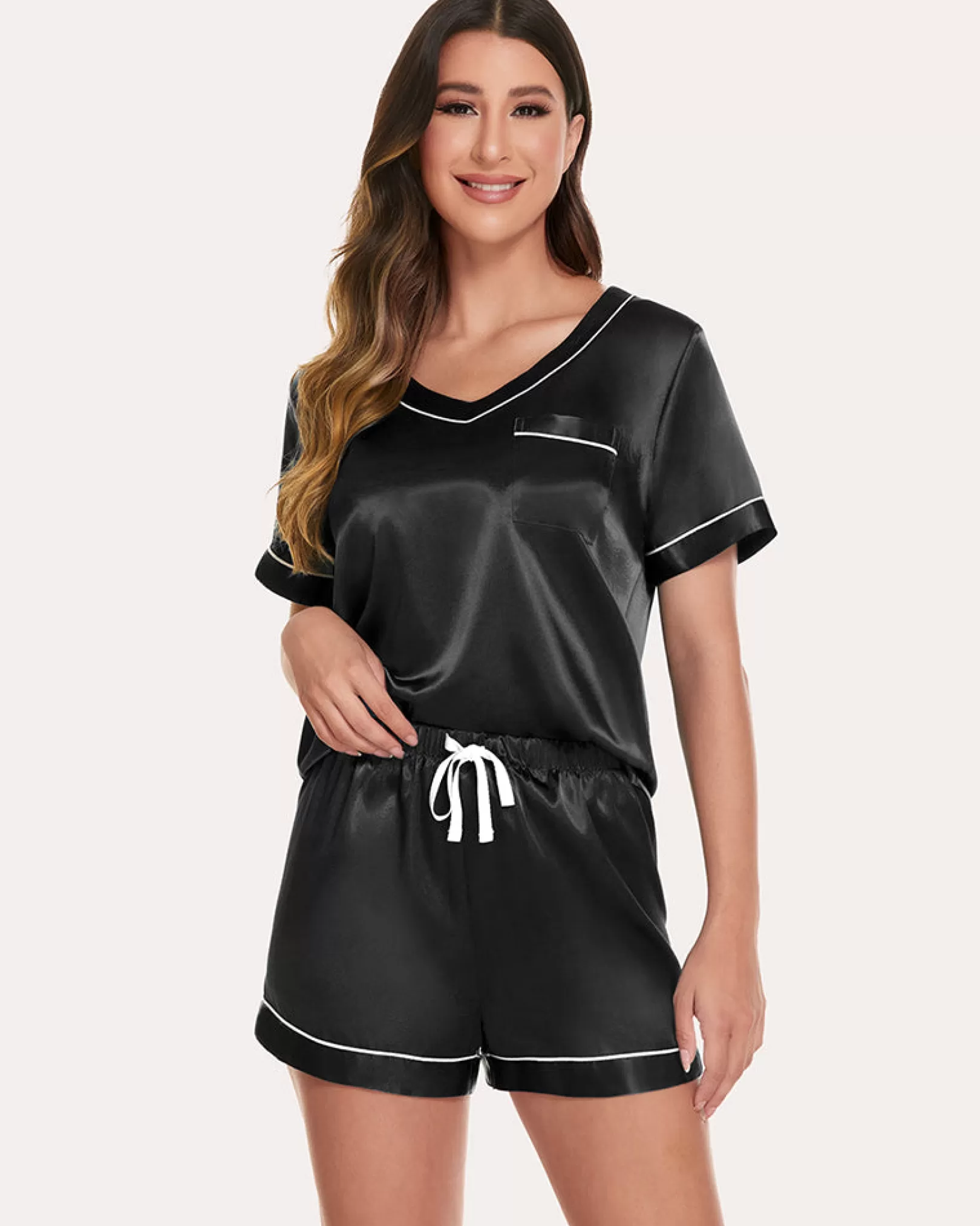 WOMEN Ekouaer Satin Short Sleeve Silk Pajama Set