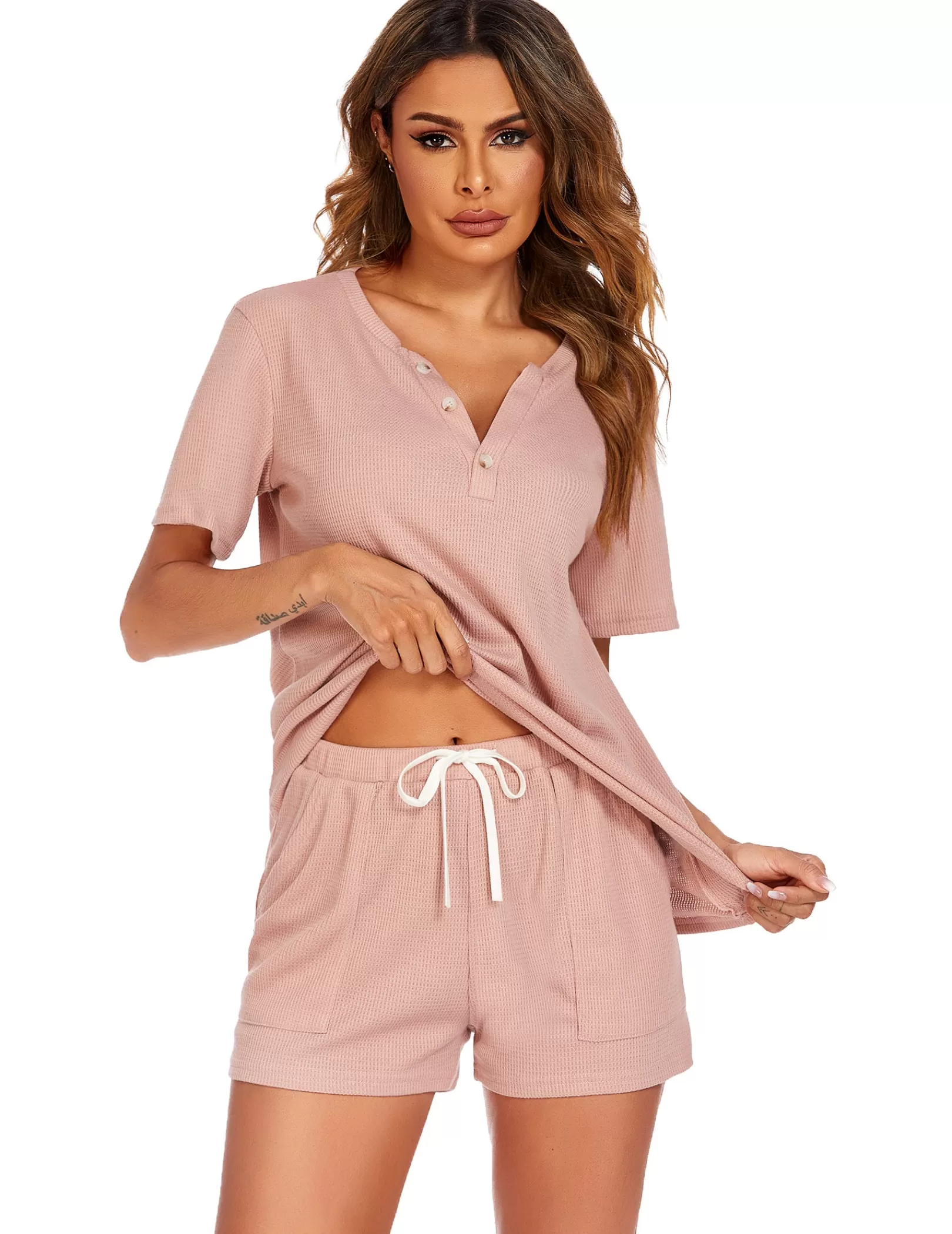 WOMEN Ekouaer Short Sleeve Button Down Loungewear Set