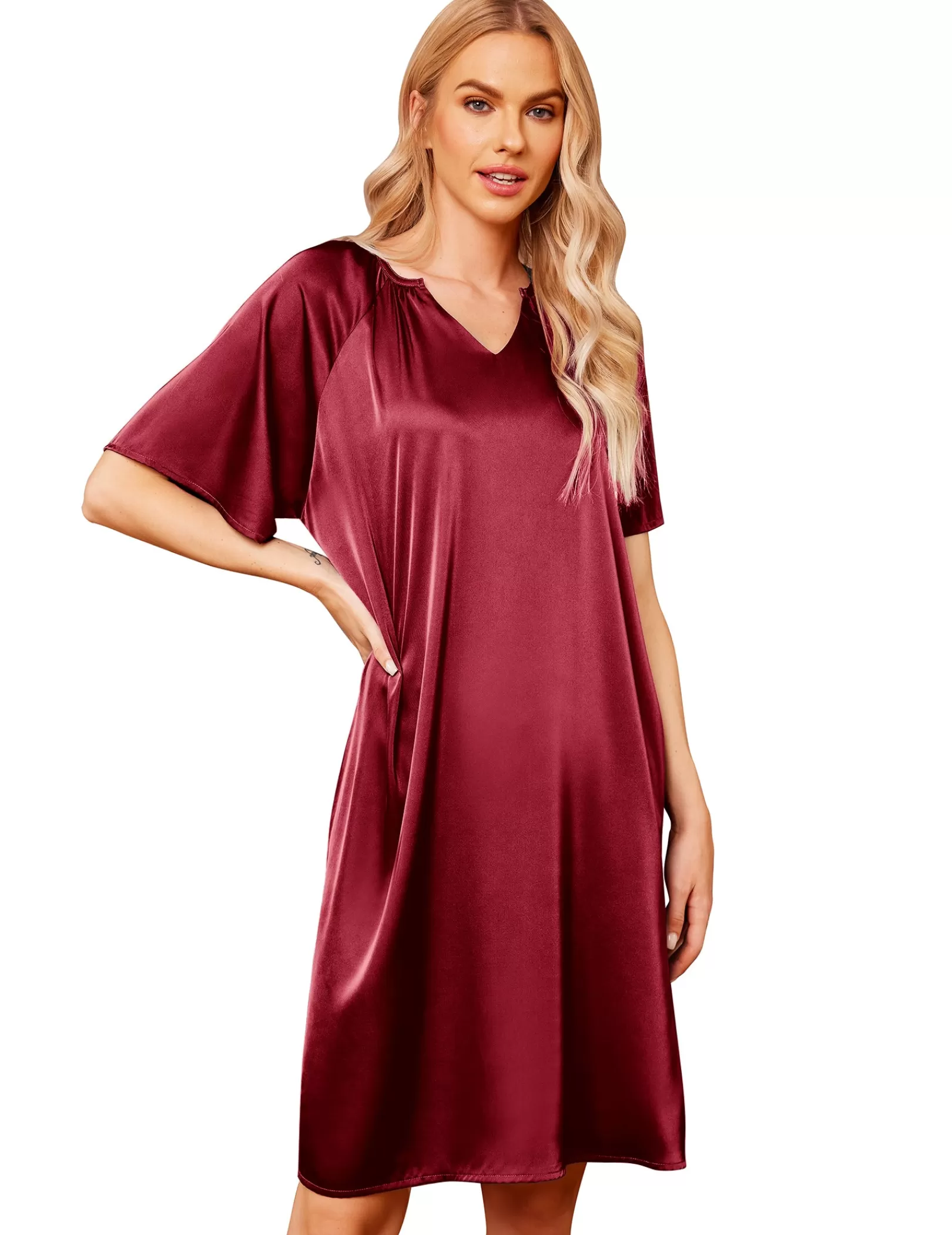 WOMEN Ekouaer Short Sleeve Silk Loose Sleepwear