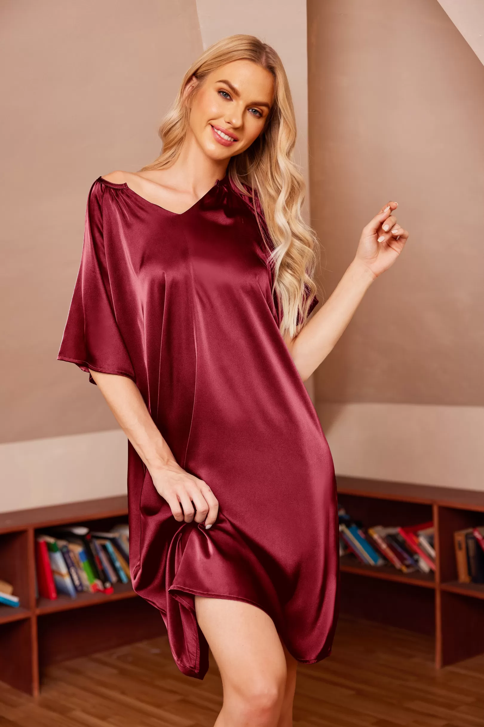 WOMEN Ekouaer Short Sleeve Silk Loose Sleepwear