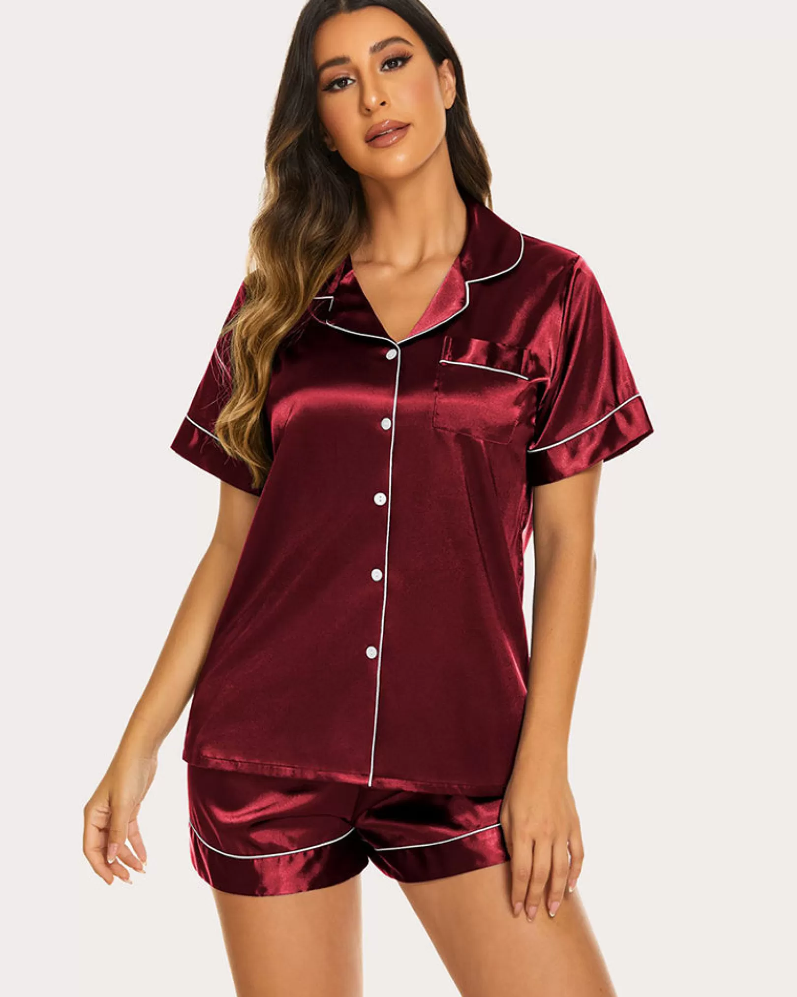 WOMEN Ekouaer Silk Short Sleeve Pajamas 2 Piece Set