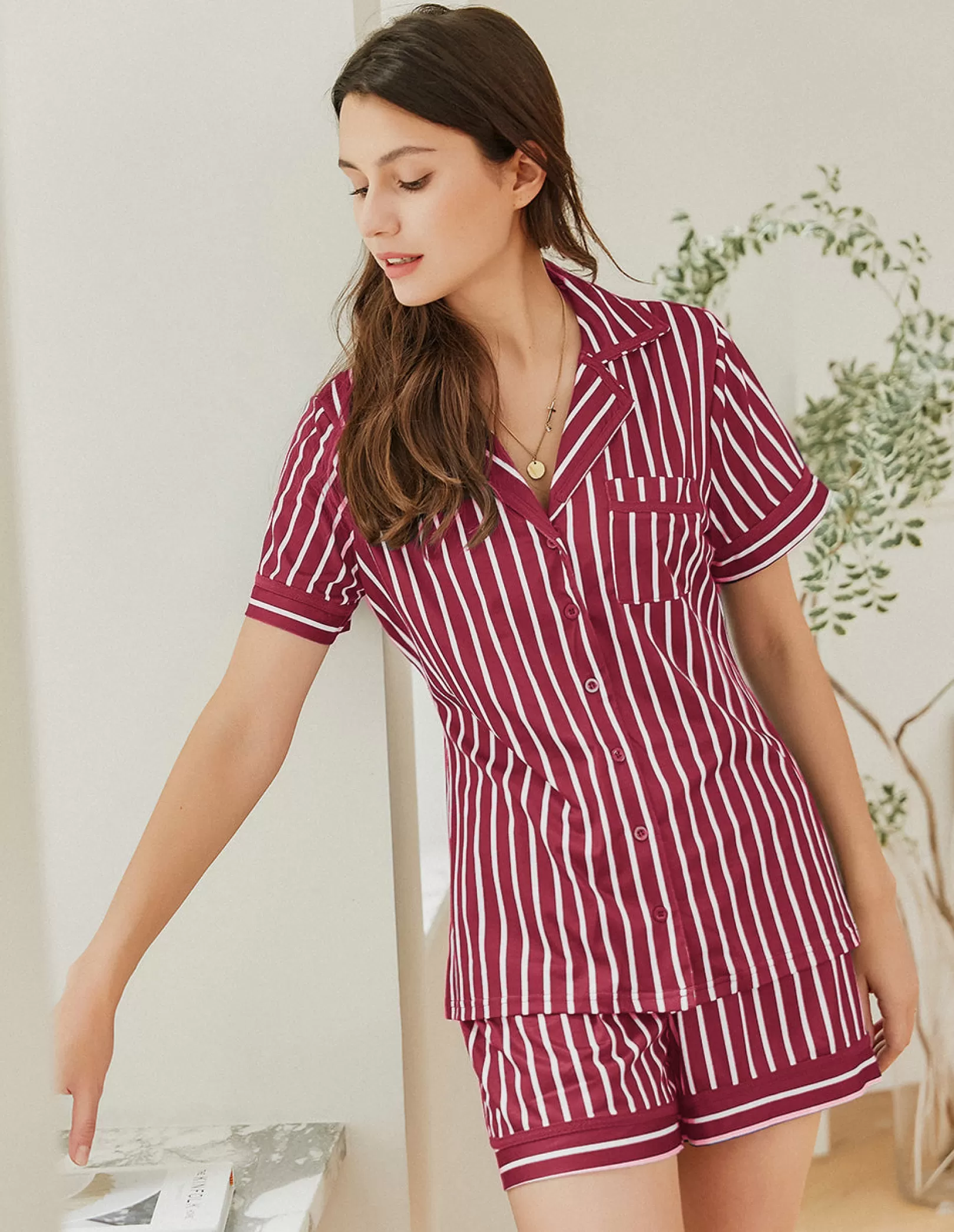 WOMEN Ekouaer Striped Silky-Smooth Pajama Set