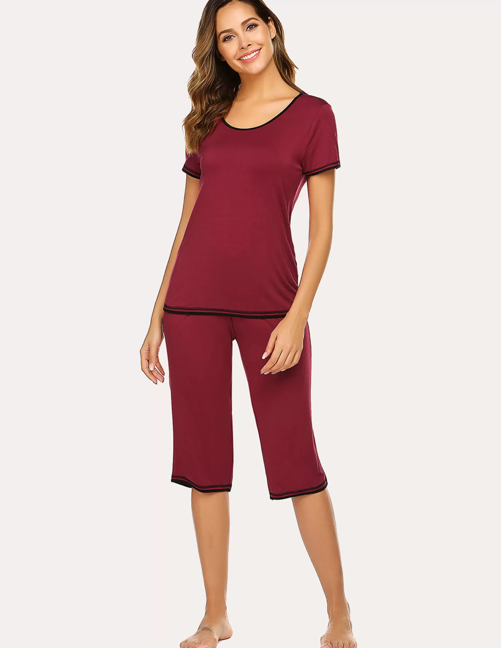 WOMEN Ekouaer Tops And Capri Pants 2 Piece Pajamas Set