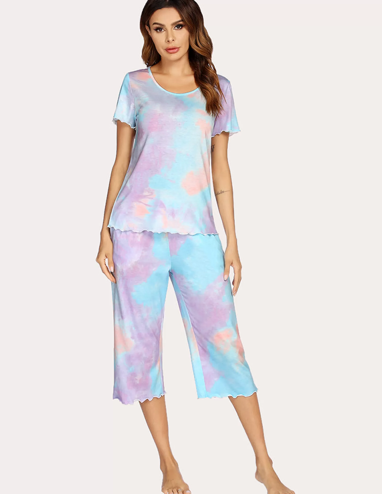 WOMEN Ekouaer Tops Capri Pants Pajamas Set