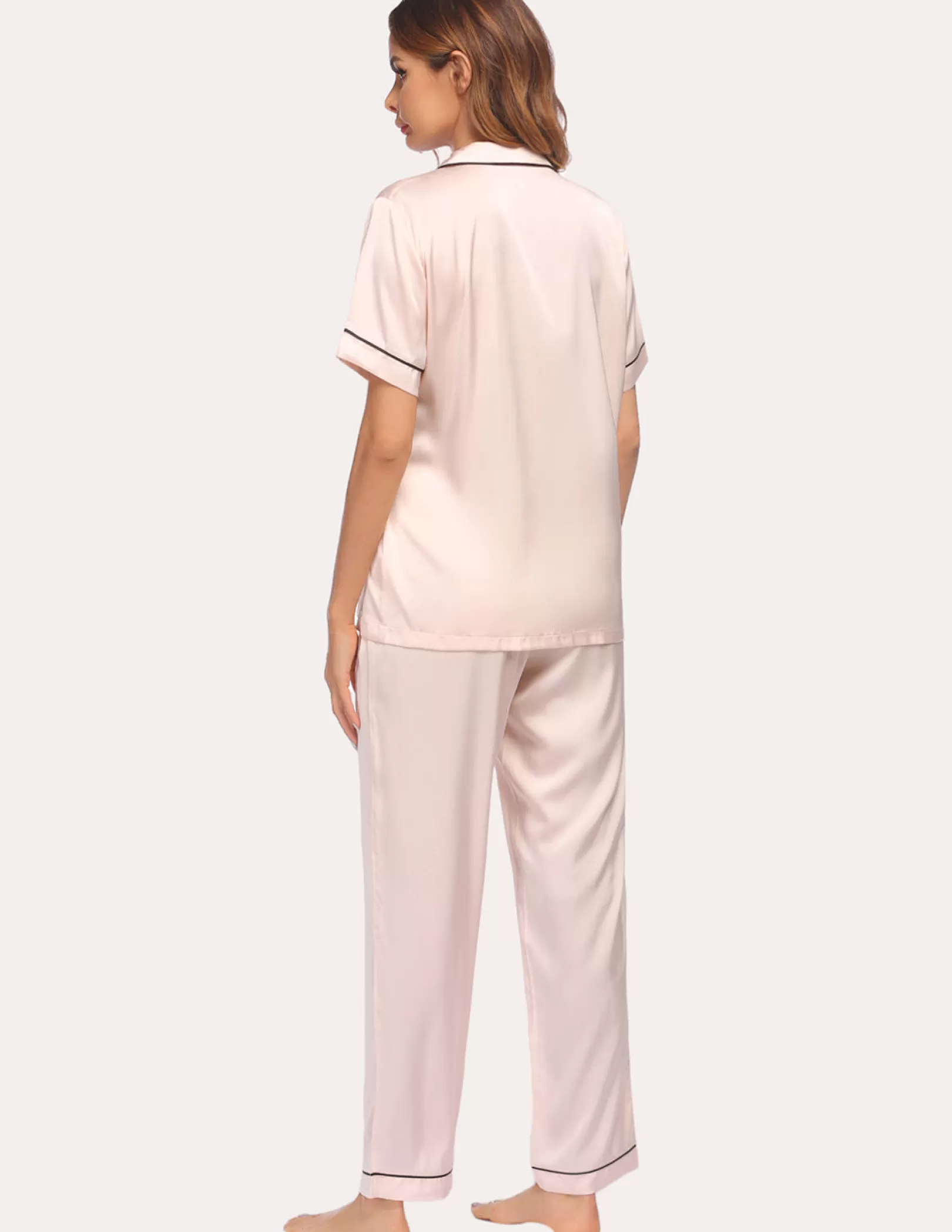 WOMEN Ekouaer Turn-Down Collar Satin Pajamas Set