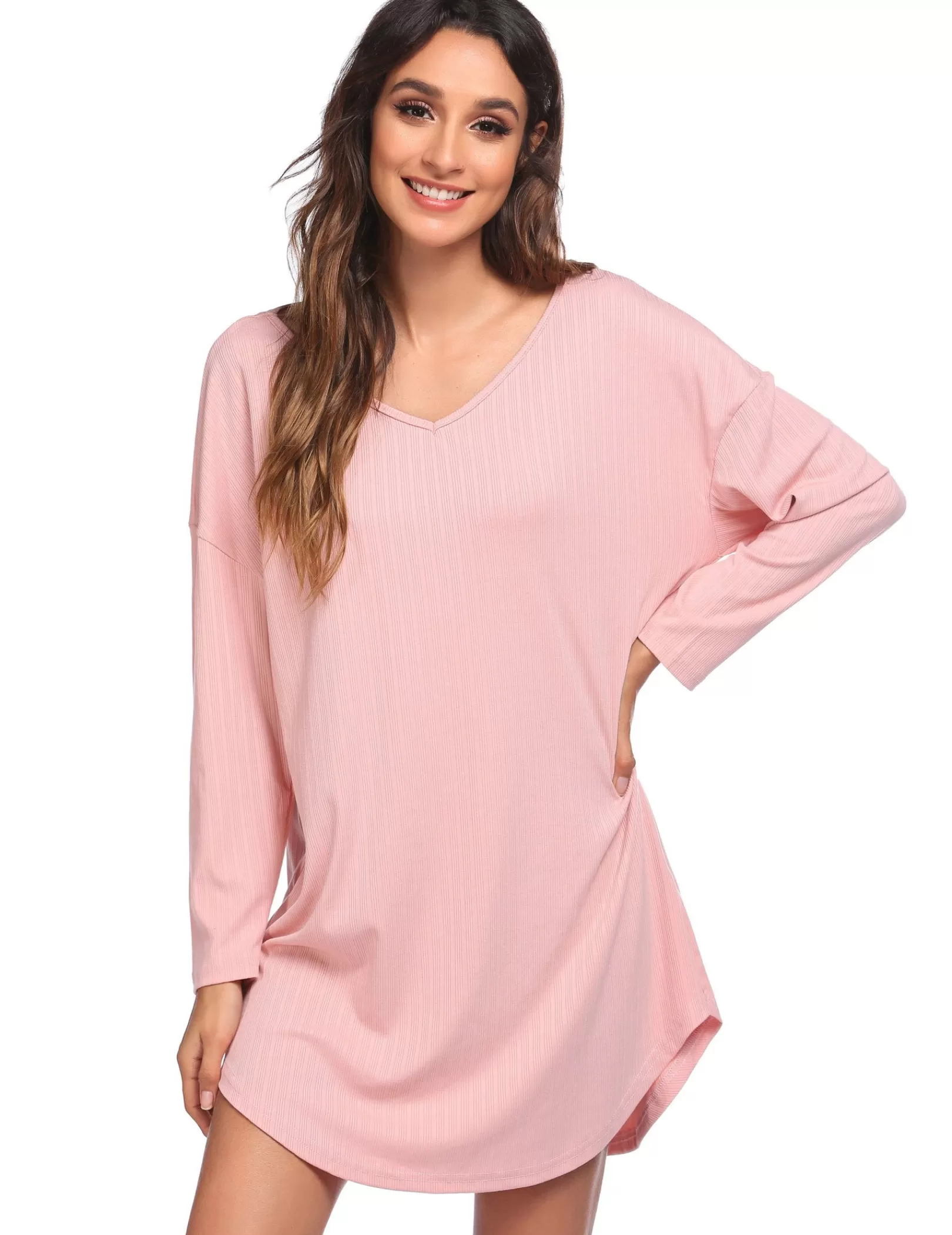 WOMEN Ekouaer V Neck Long Sleeve Nightgown