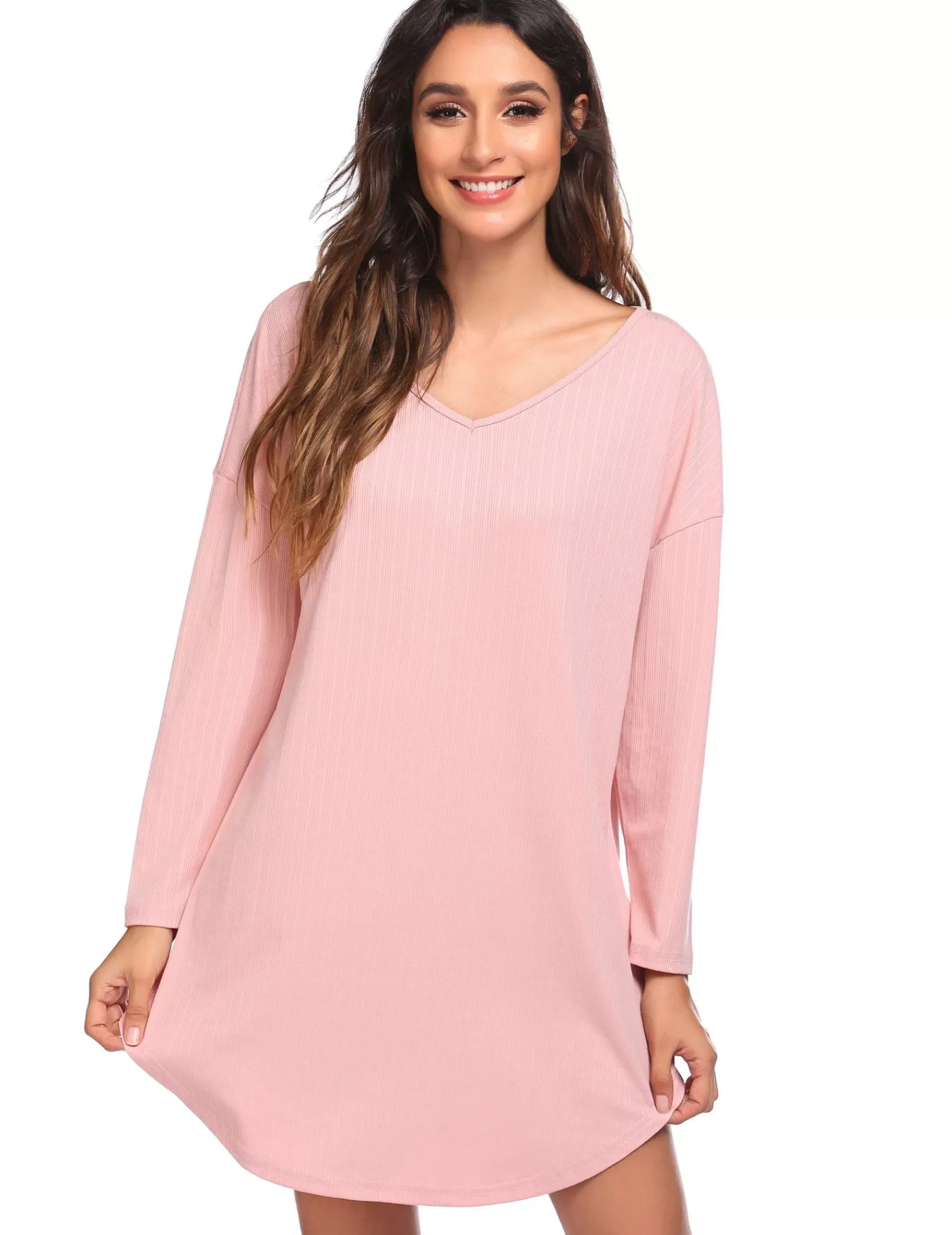 WOMEN Ekouaer V Neck Long Sleeve Nightgown