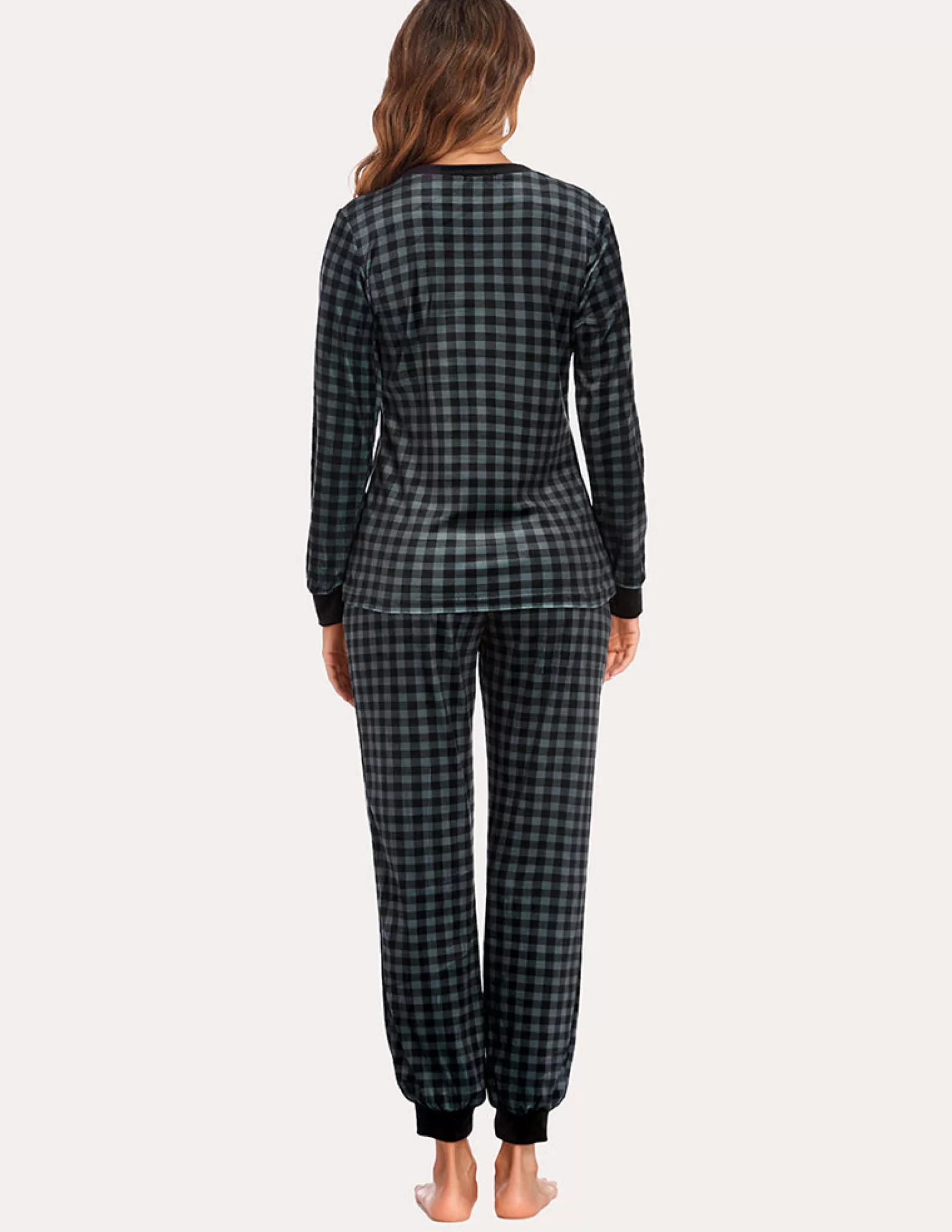 WOMEN Ekouaer Velvet Plaid Pajama Pajama Set