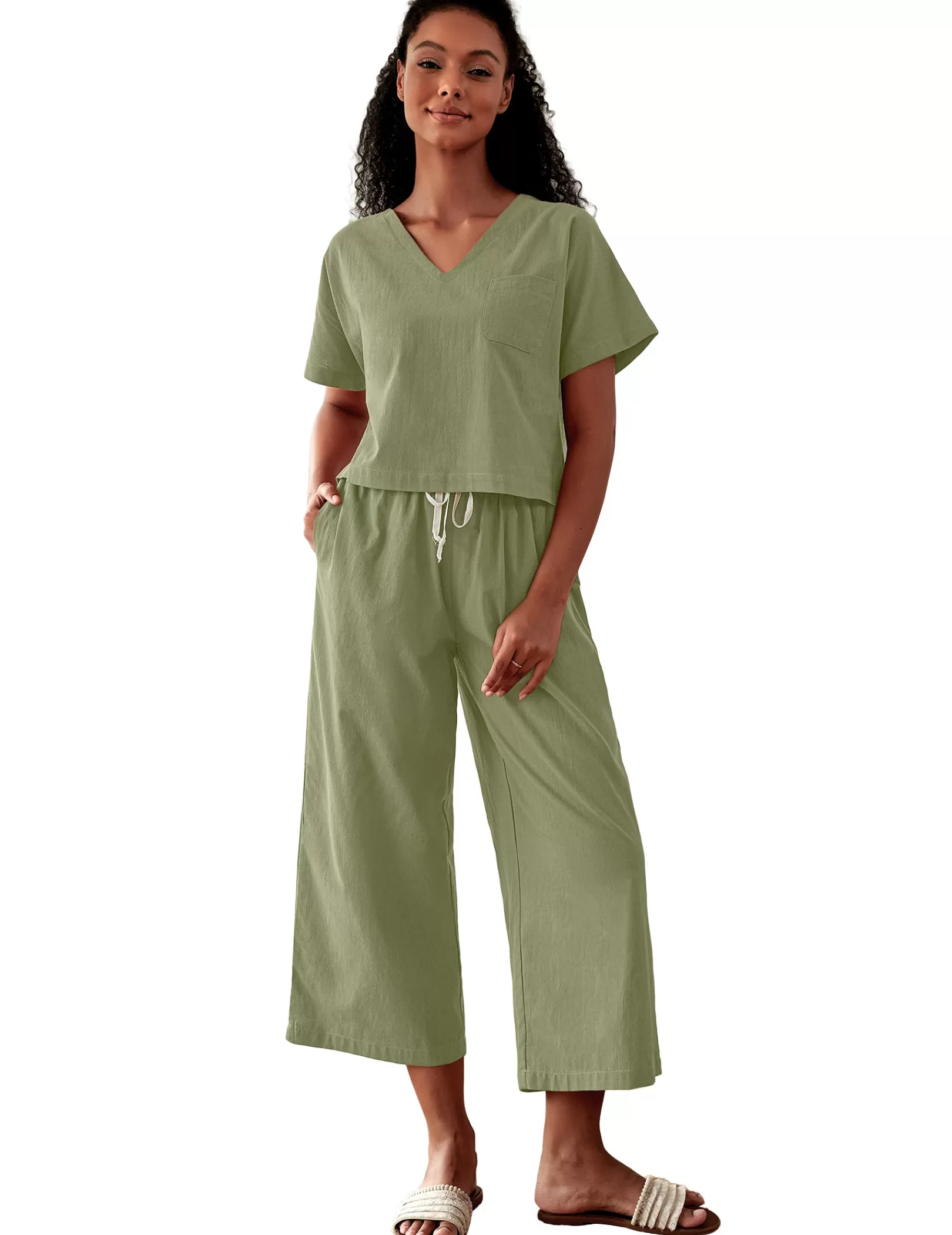 WOMEN Ekouaer Wide Leg Pants Pajamas Set 2 Piece