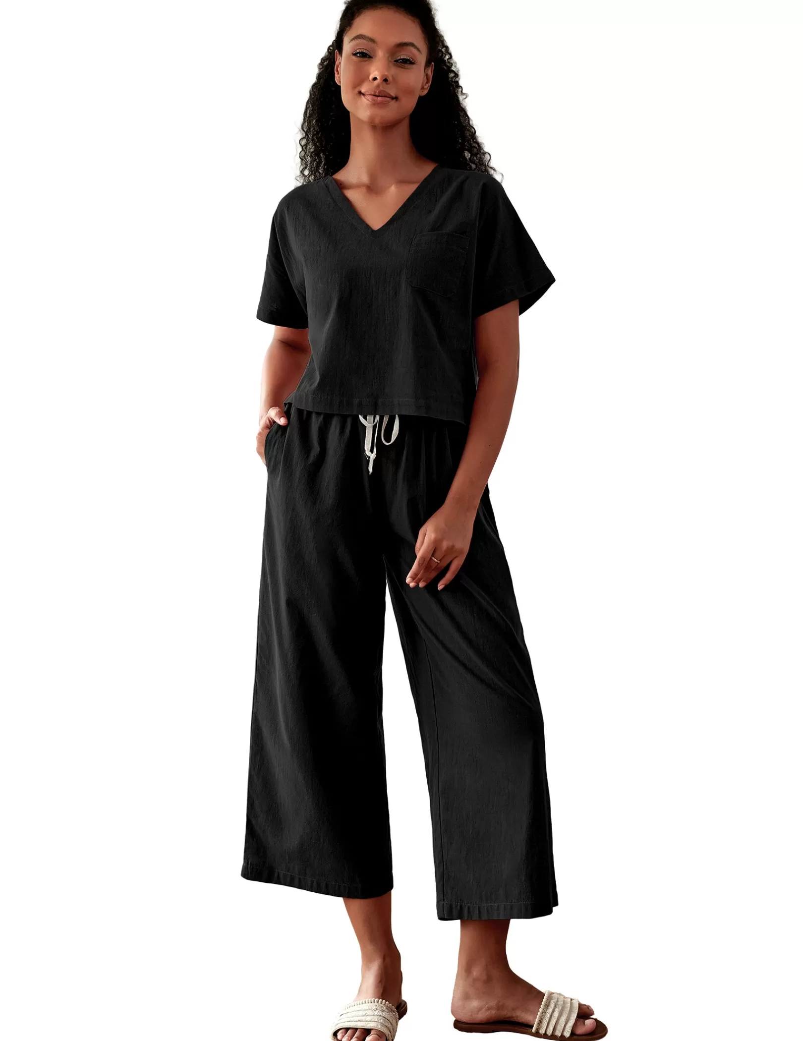 WOMEN Ekouaer Wide Leg Pants Pajamas Set 2 Piece