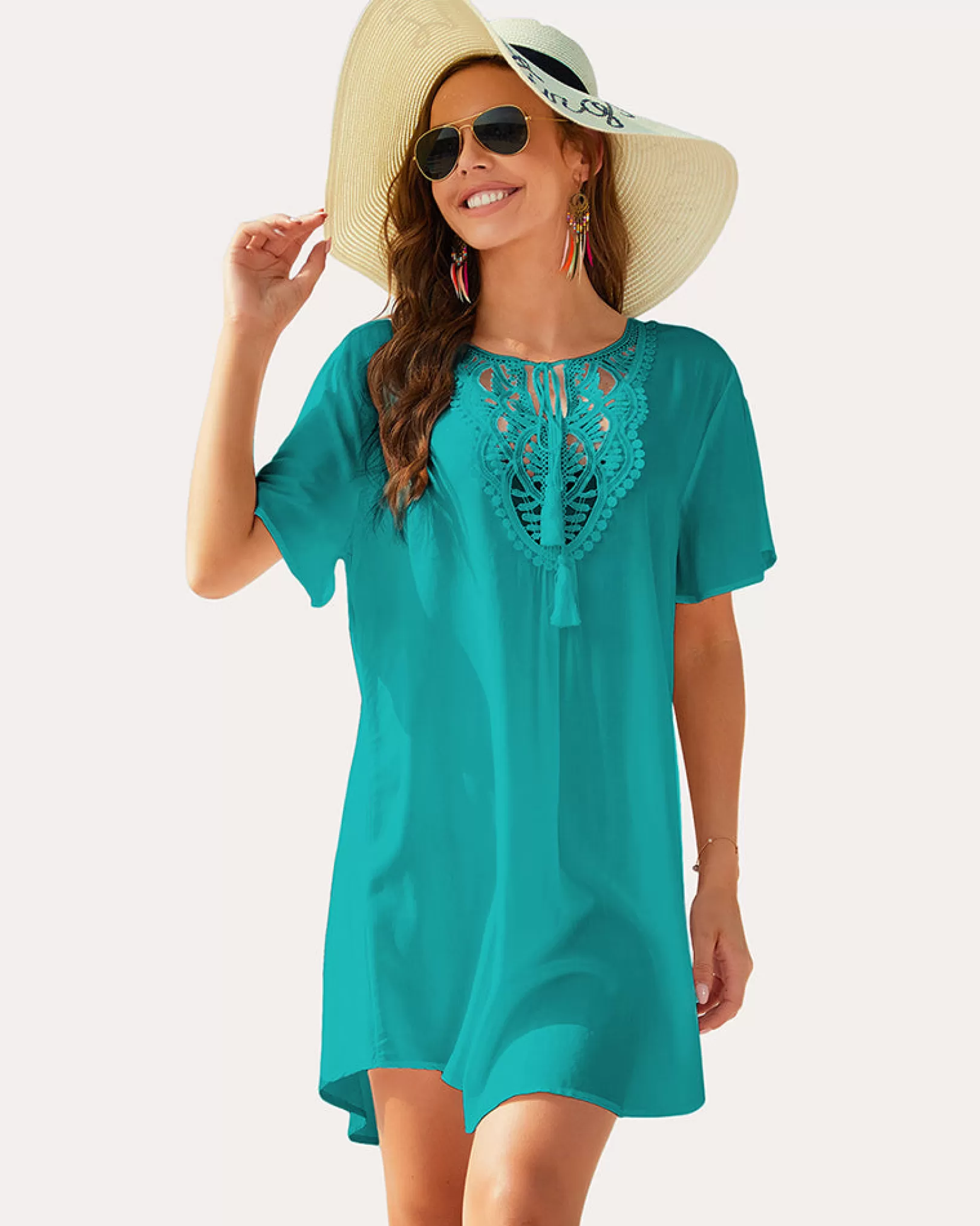 WOMEN Ekouaer Women Lace V-Neck Beach Coverups Dress