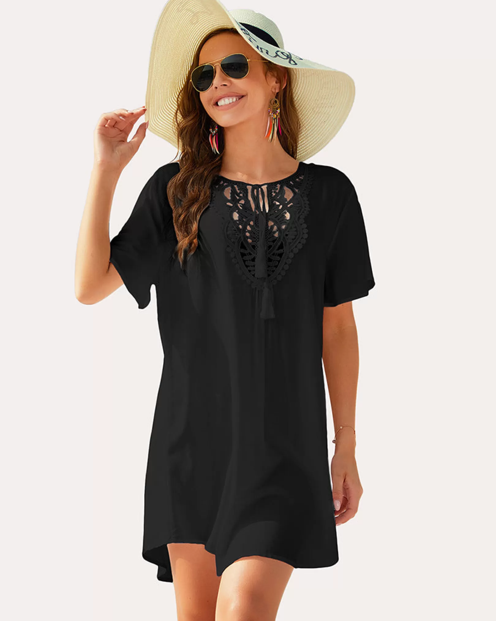 WOMEN Ekouaer Women Lace V-Neck Beach Coverups Dress