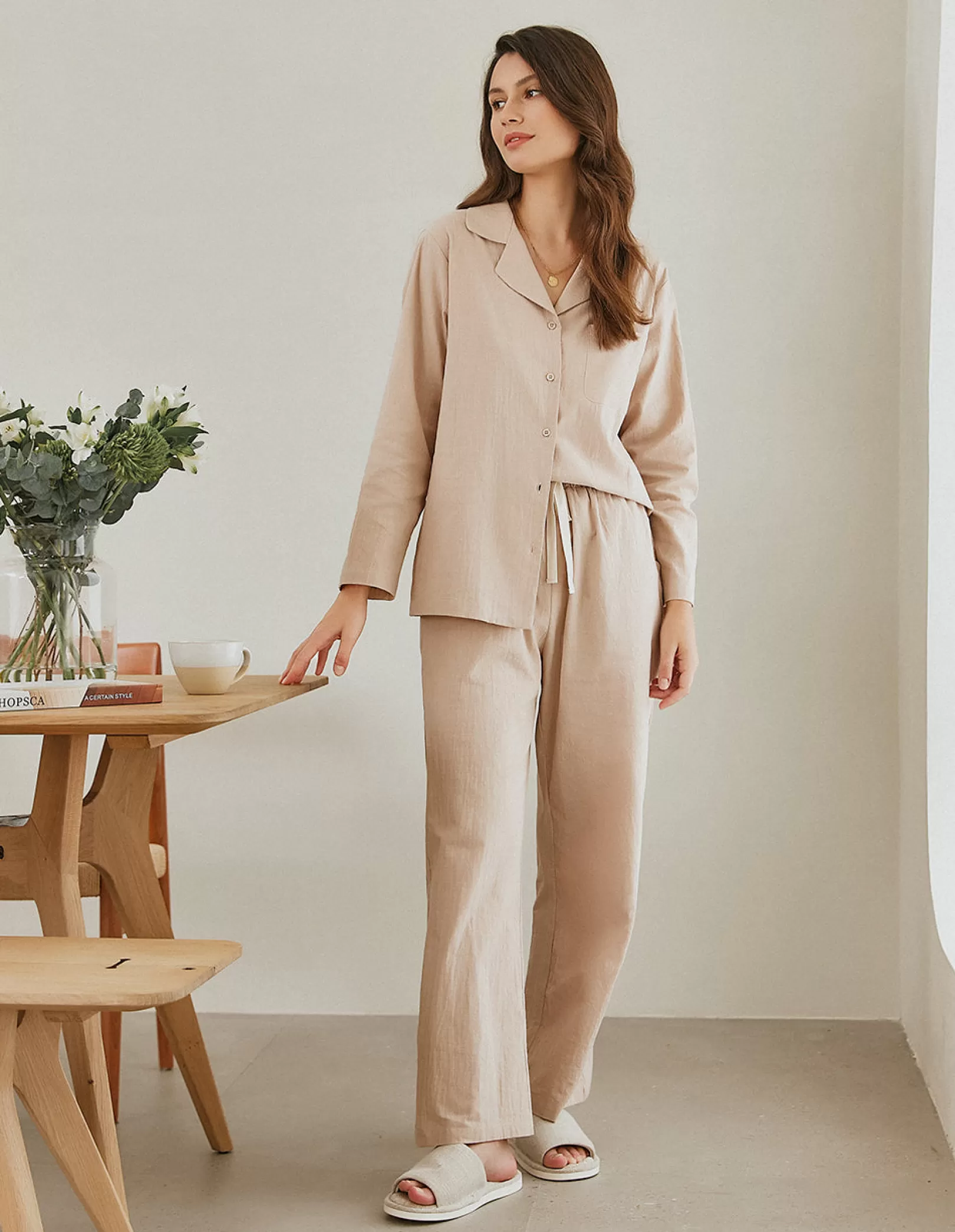 WOMEN Ekouaer Luxurious Cotton Linen Pajamas Set